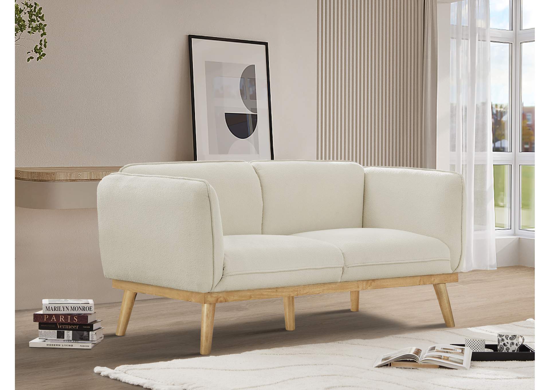 Nolita Cream Boucle Fabric Loveseat,Meridian Furniture