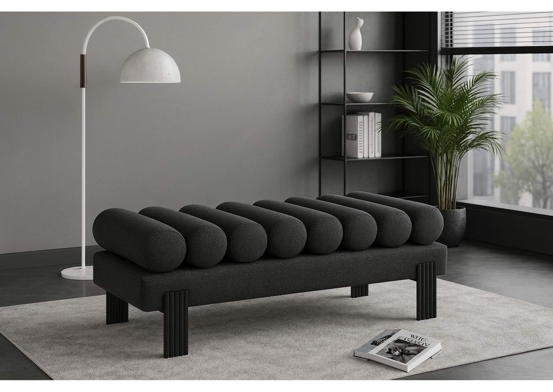 Akeela Black Linen Textured Fabric Bench,Meridian Furniture