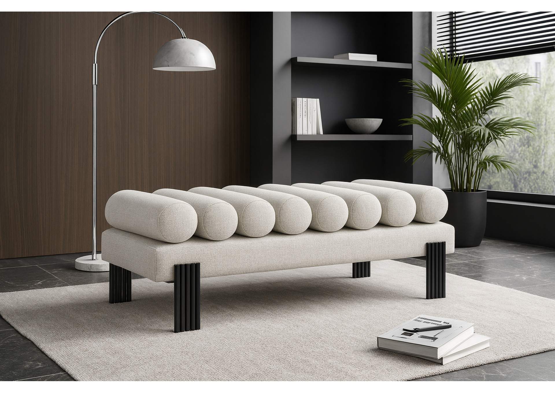 Akeela Cream Linen Textured Fabric Bench,Meridian Furniture