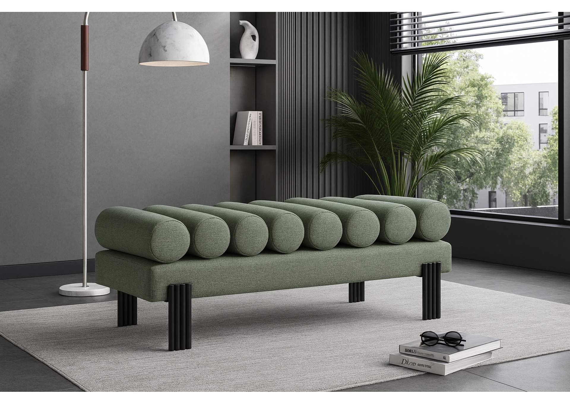 Akeela Green Linen Textured Fabric Bench,Meridian Furniture