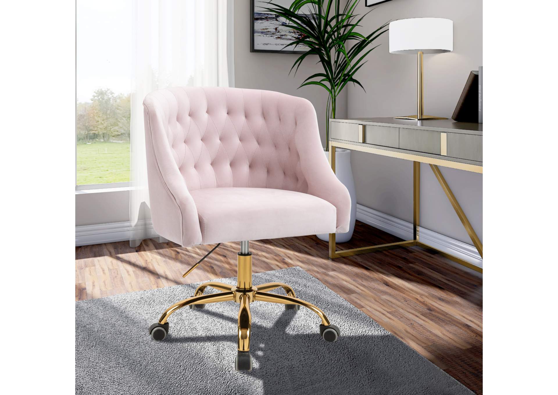 Arden Pink Velvet Office Chair,Meridian Furniture