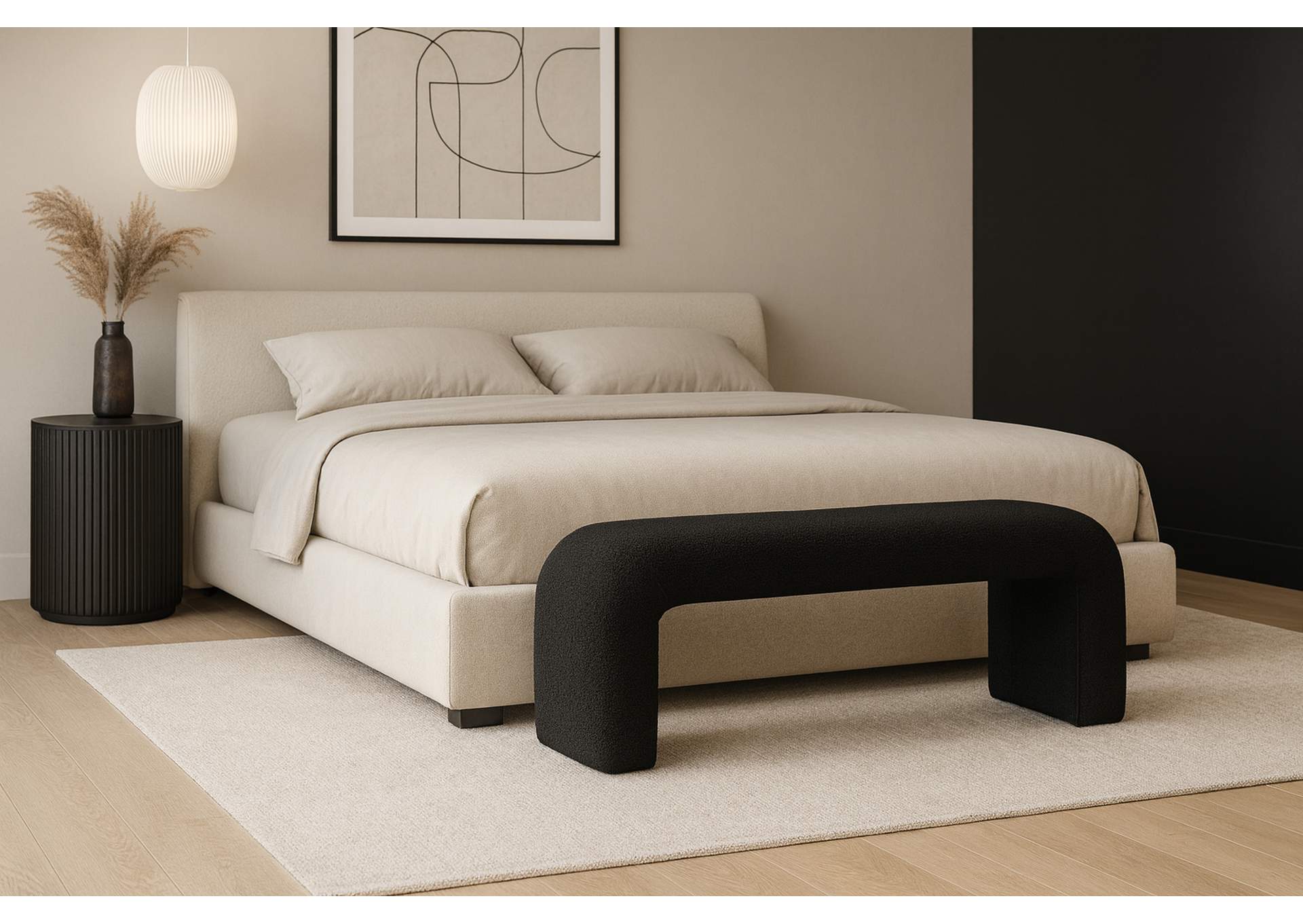 Niagara Black Boucle Fabric Bench,Meridian Furniture