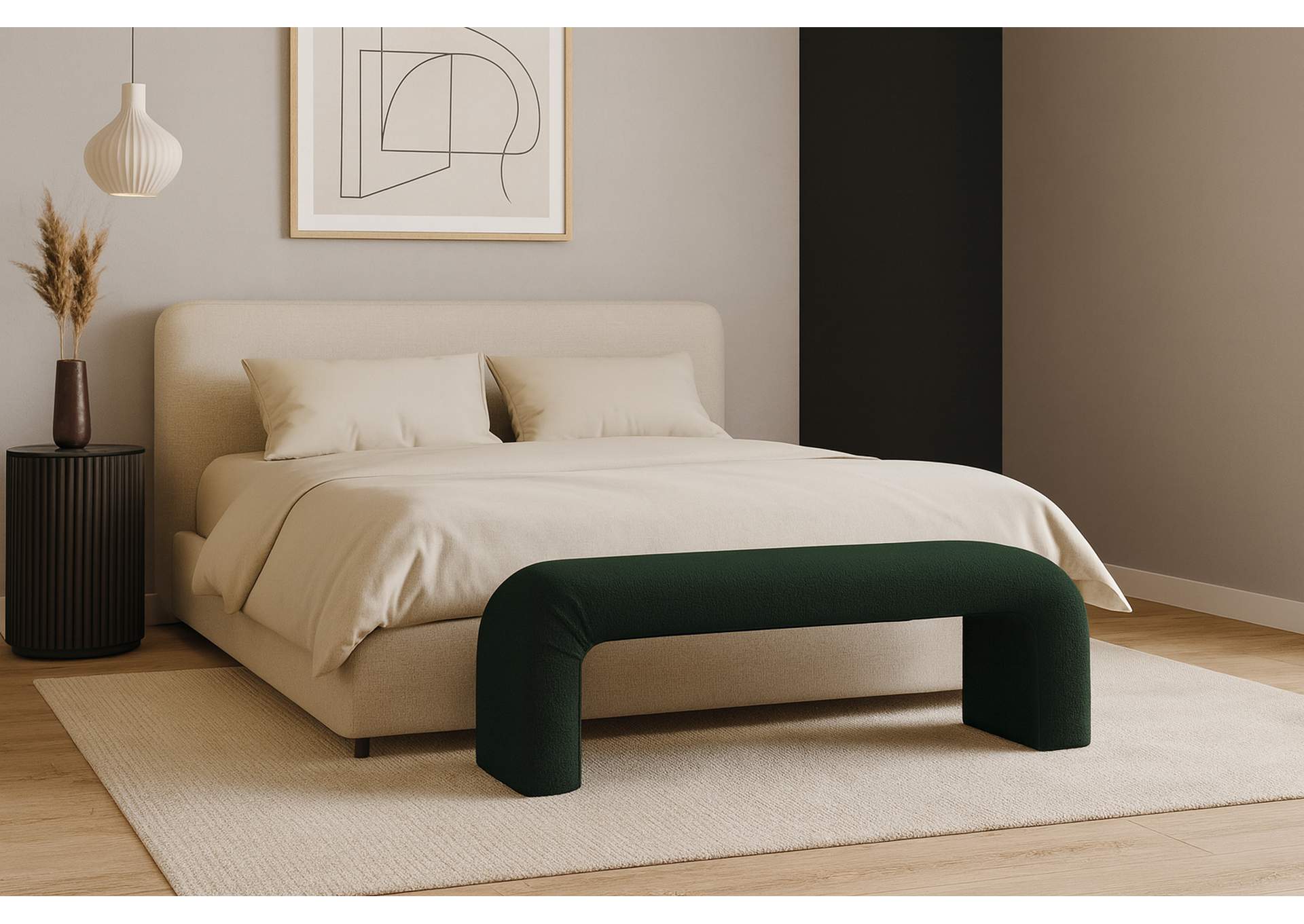 Niagara Green Boucle Fabric Bench,Meridian Furniture