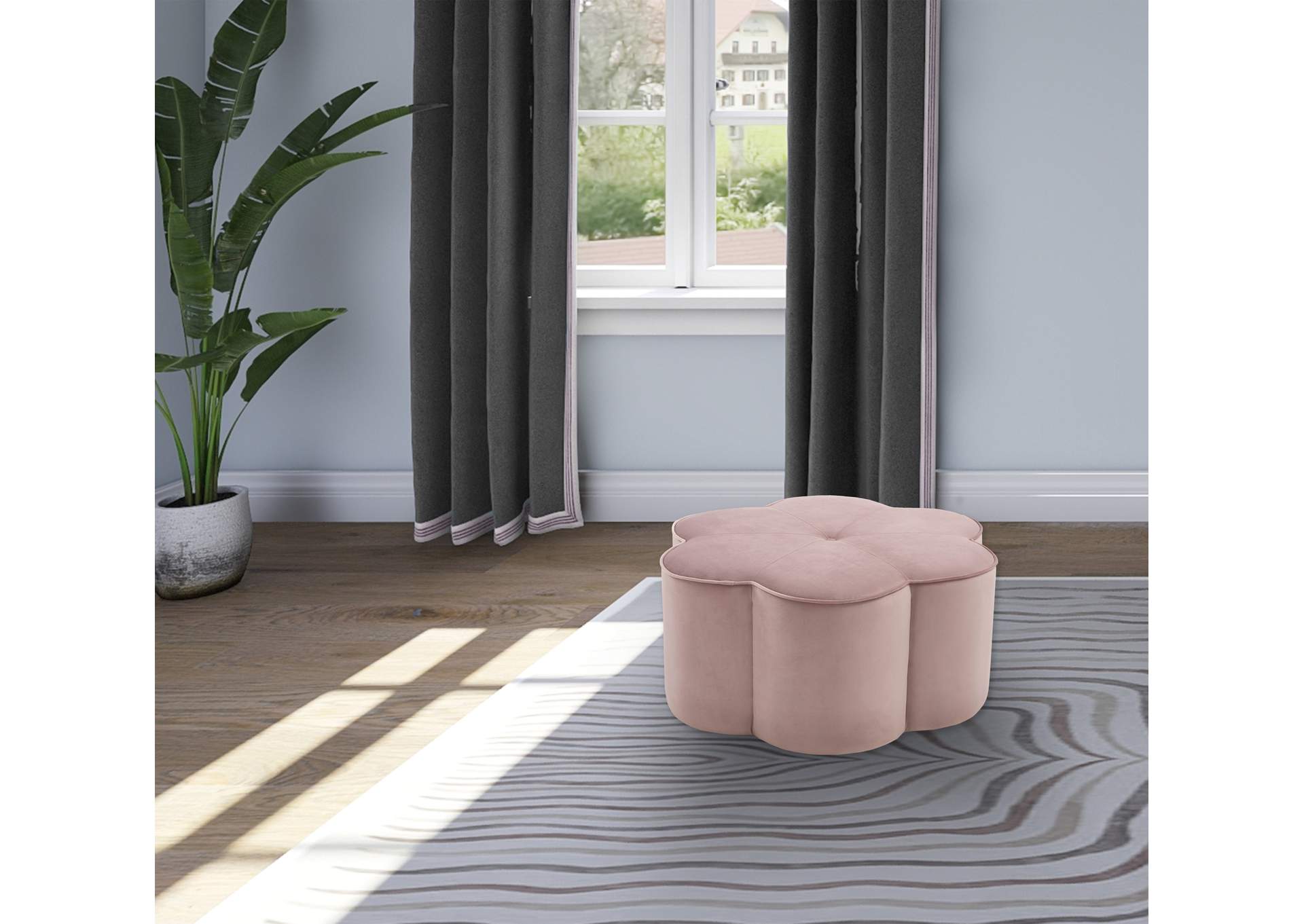 Daisy Pink Velvet Ottoman,Meridian Furniture