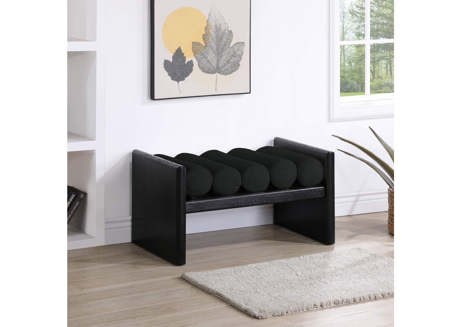 Waverly Black Boucle Fabric Bench,Meridian Furniture