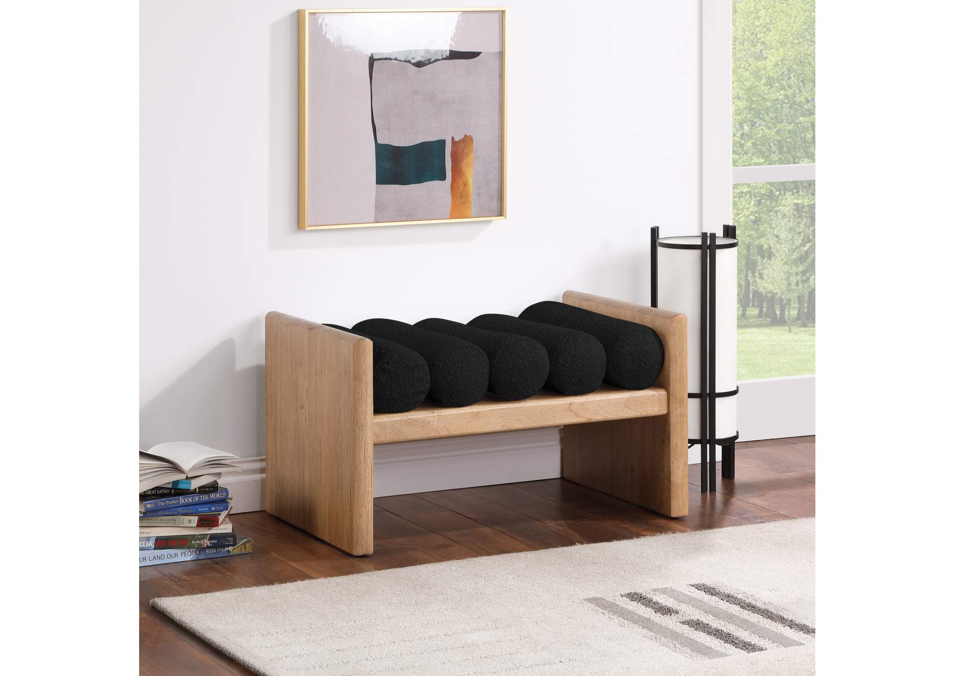 Waverly Black Boucle Fabric Bench,Meridian Furniture