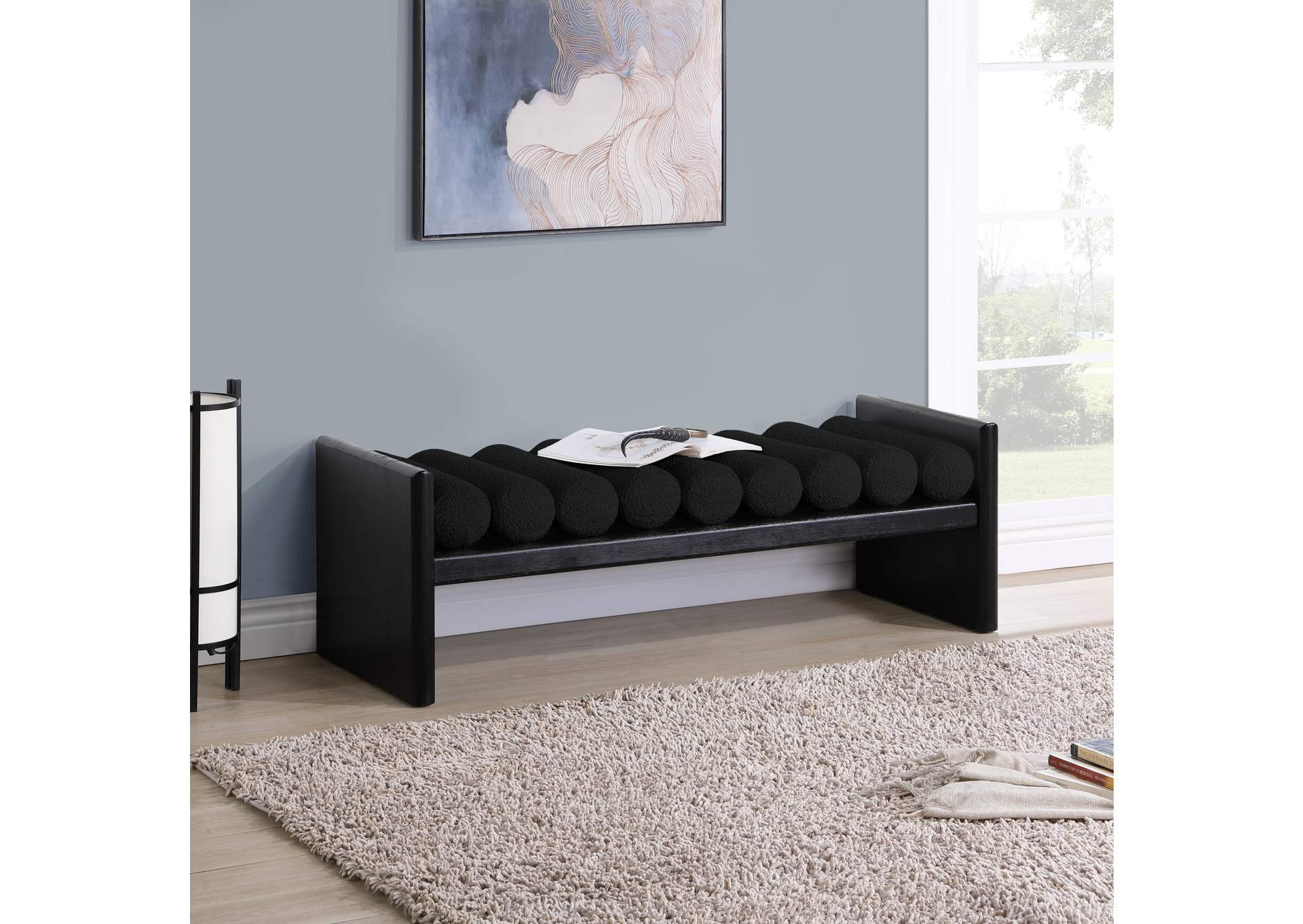 Waverly Black Boucle Fabric Bench,Meridian Furniture