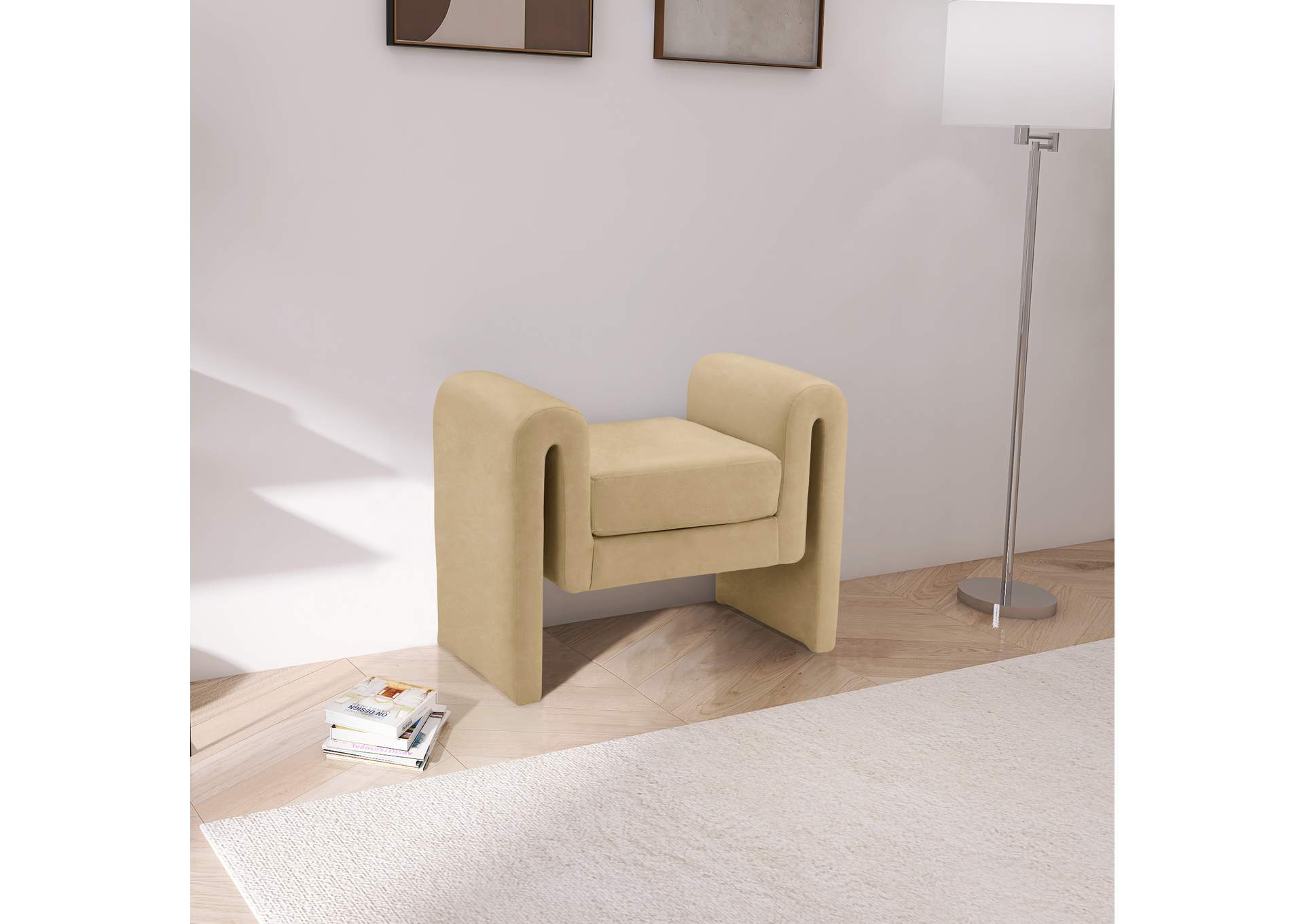 Sloan Camel Velvet Bench,Meridian Furniture