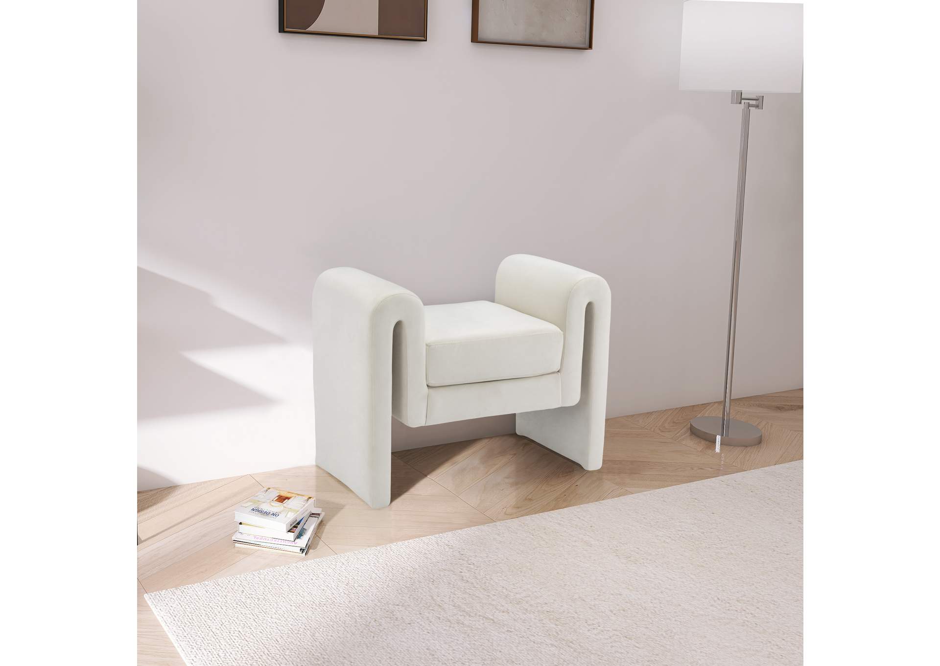 Sloan Cream Velvet Bench,Meridian Furniture