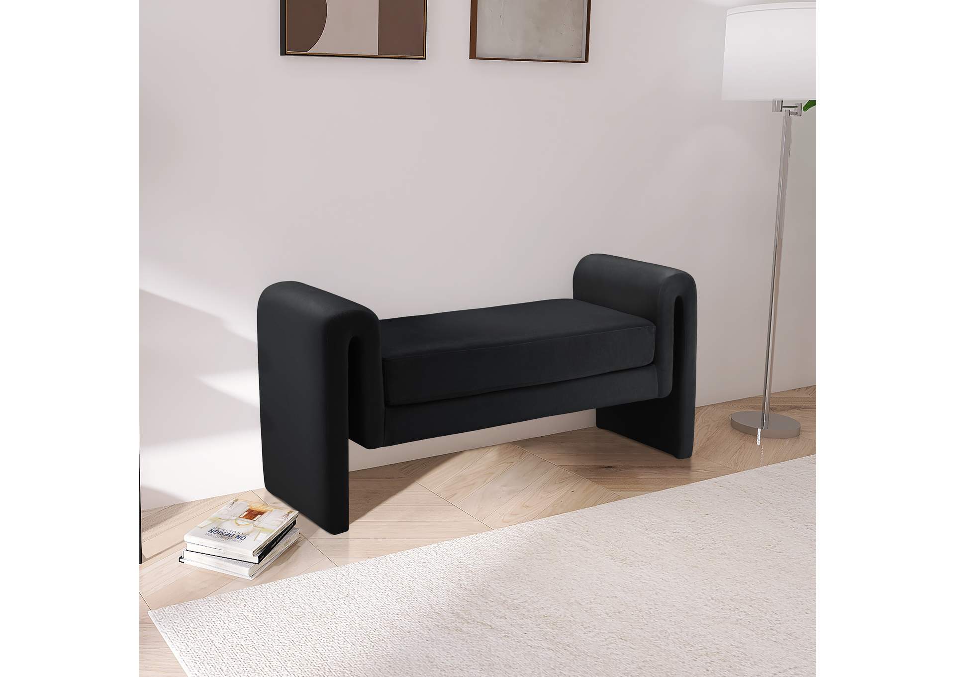 Sloan Black Velvet Bench,Meridian Furniture