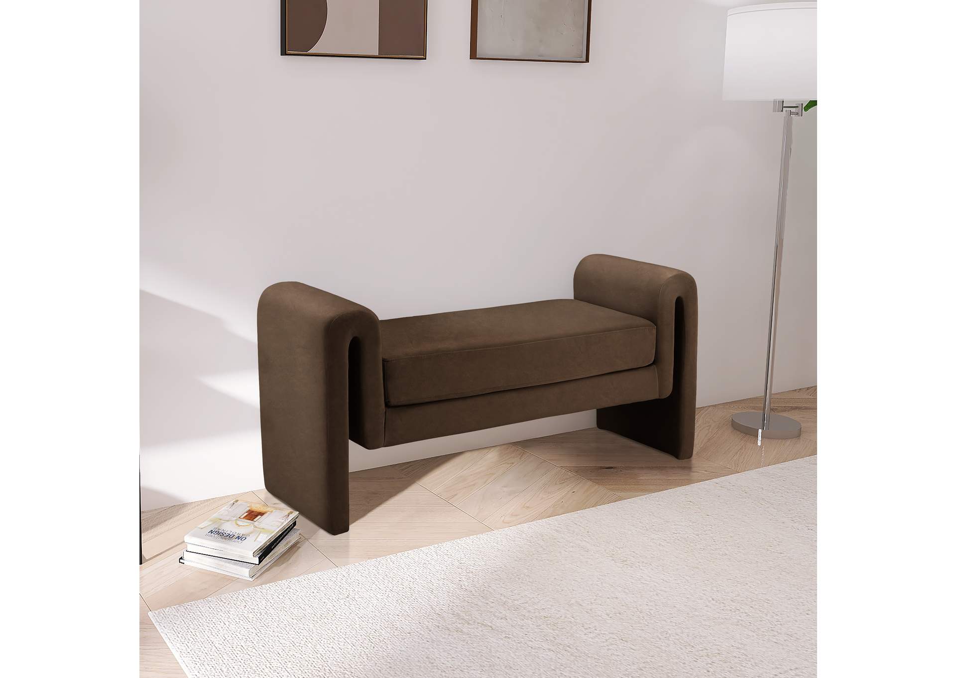 Sloan Brown Velvet Bench,Meridian Furniture