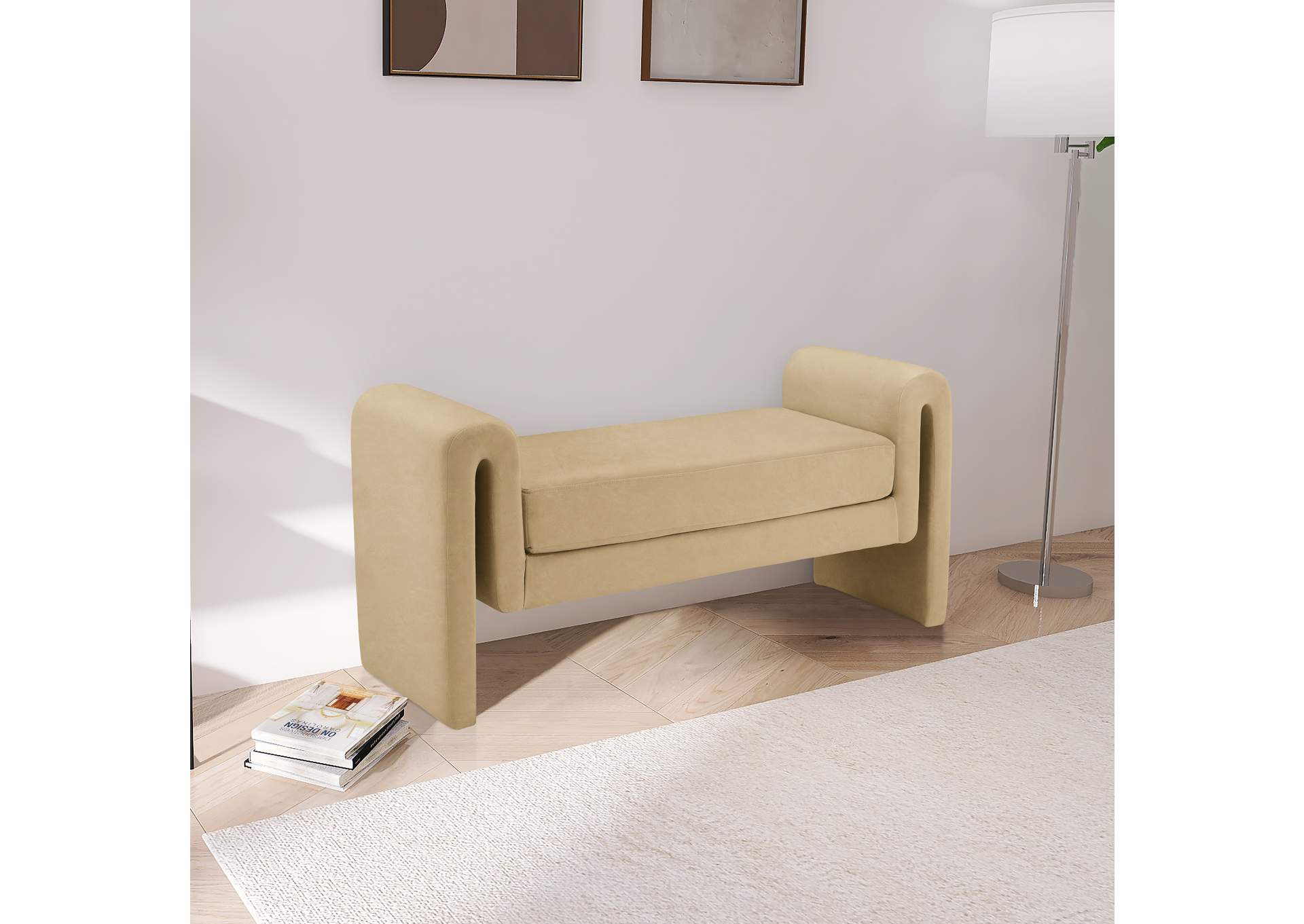 Sloan Camel Velvet Bench,Meridian Furniture