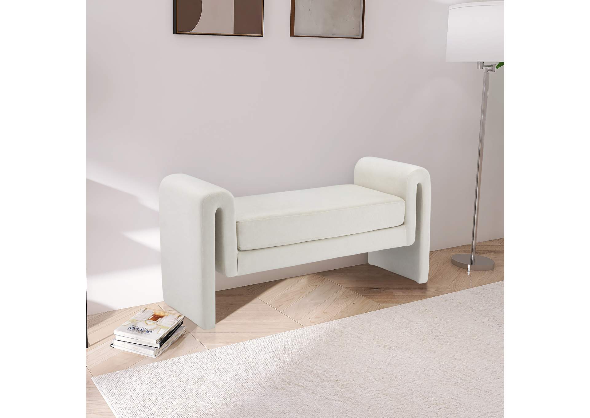 Sloan Cream Velvet Bench,Meridian Furniture