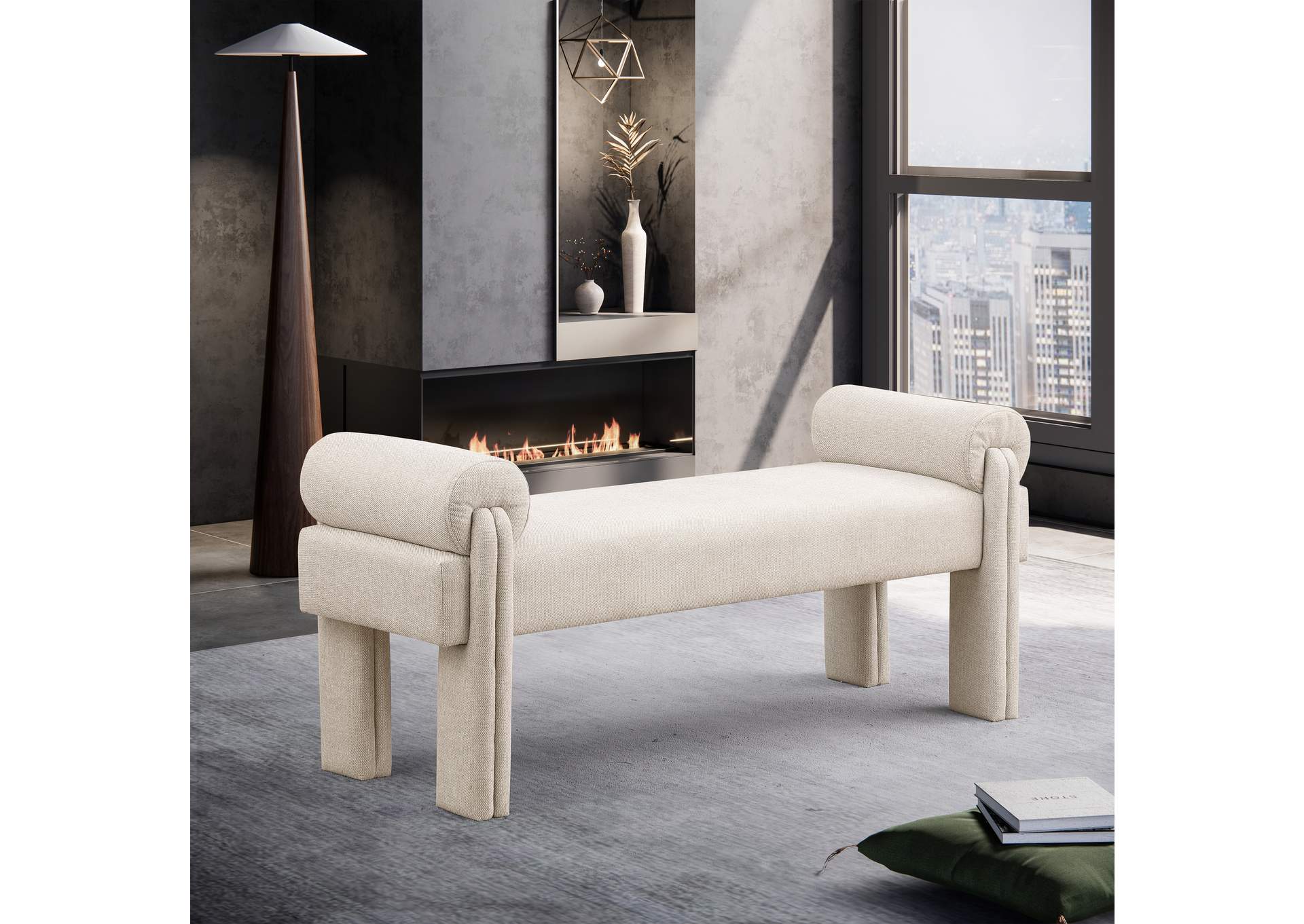 Stefano Beige Polyester Fabric Bench,Meridian Furniture