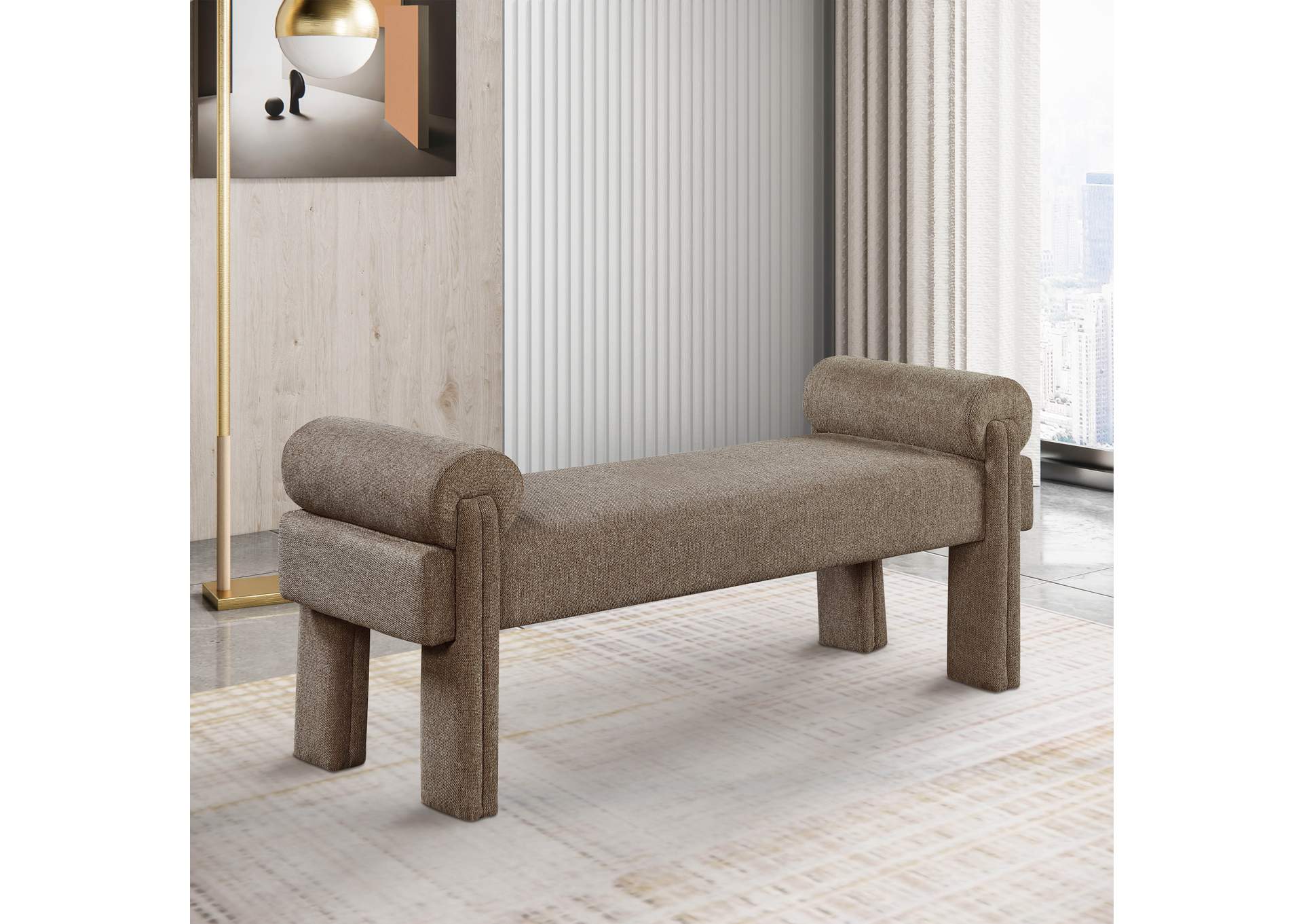 Stefano Brown Polyester Fabric Bench,Meridian Furniture