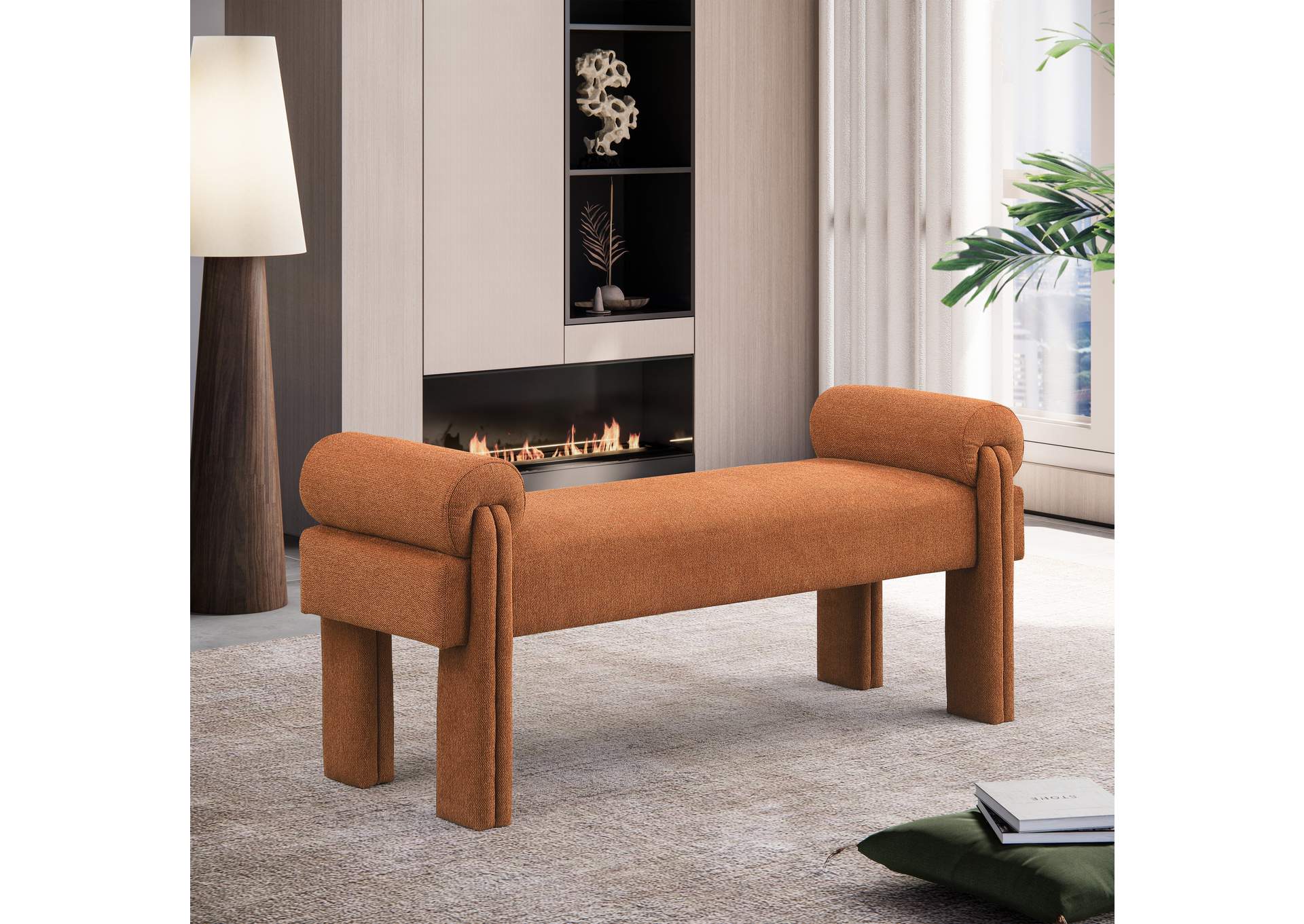 Stefano Cognac Polyester Fabric Bench,Meridian Furniture