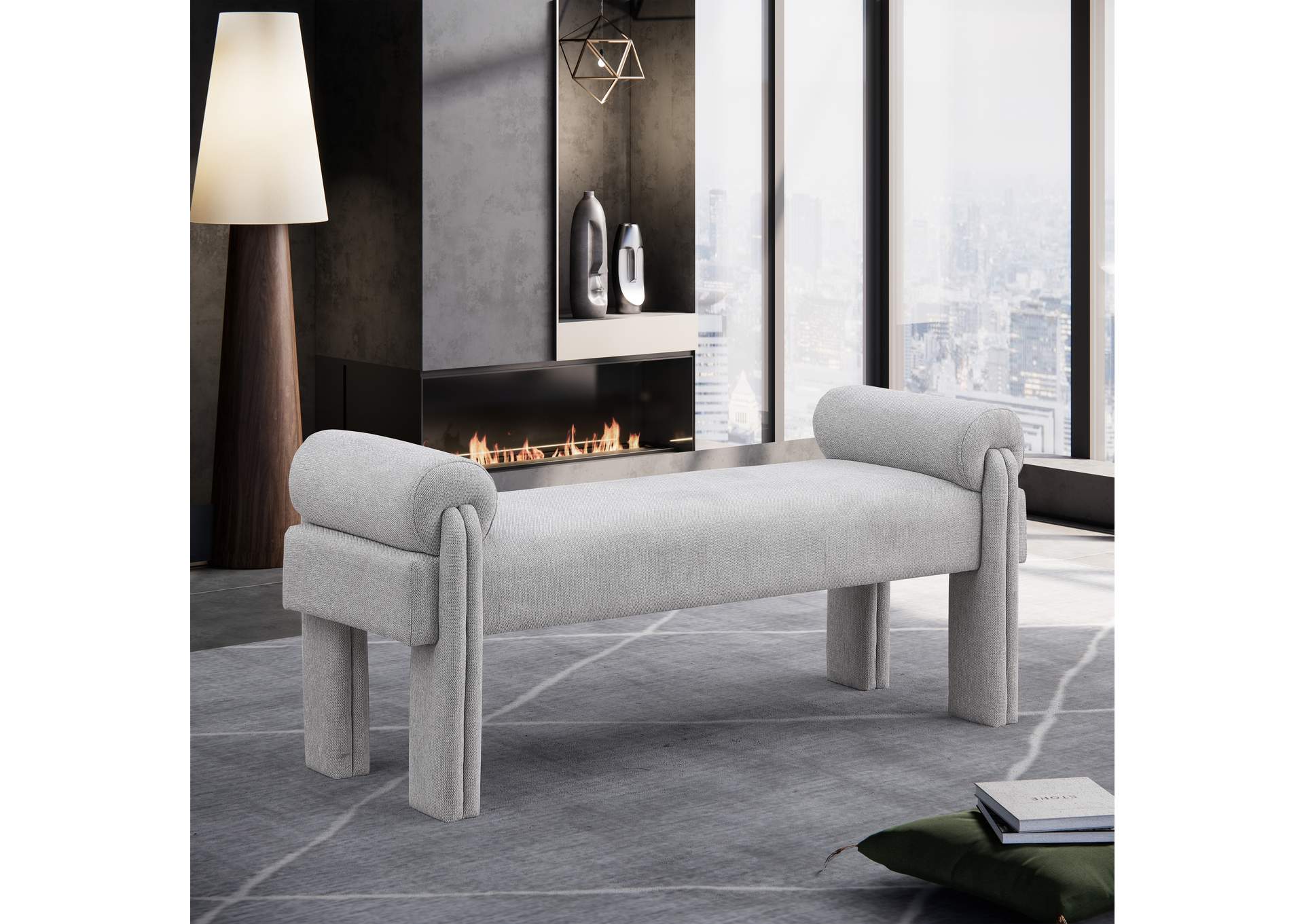Stefano Grey Polyester Fabric Bench,Meridian Furniture