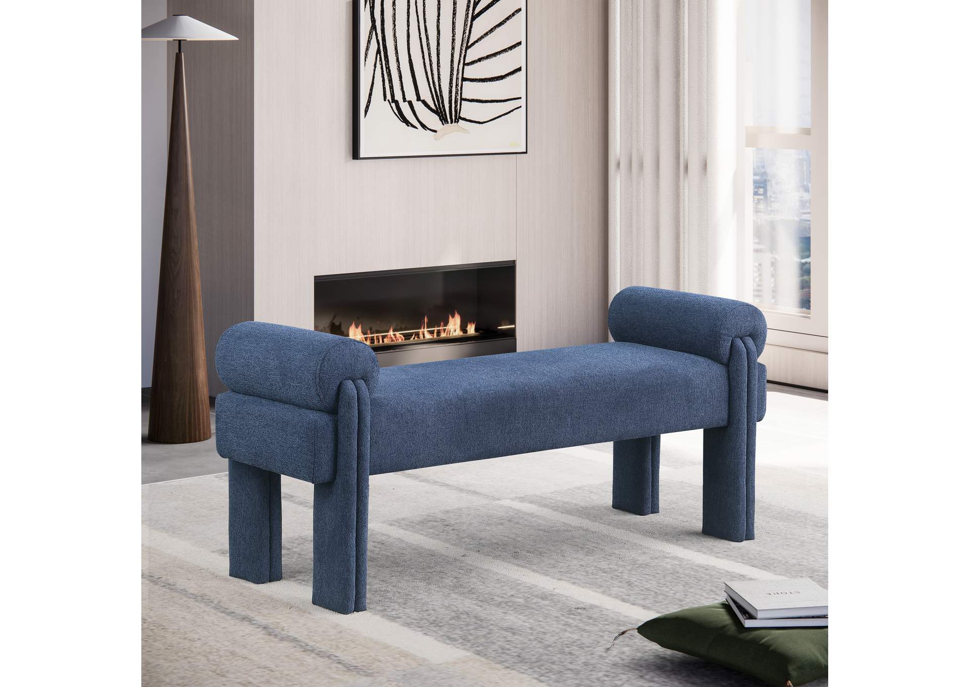 Stefano Navy Polyester Fabric Bench,Meridian Furniture