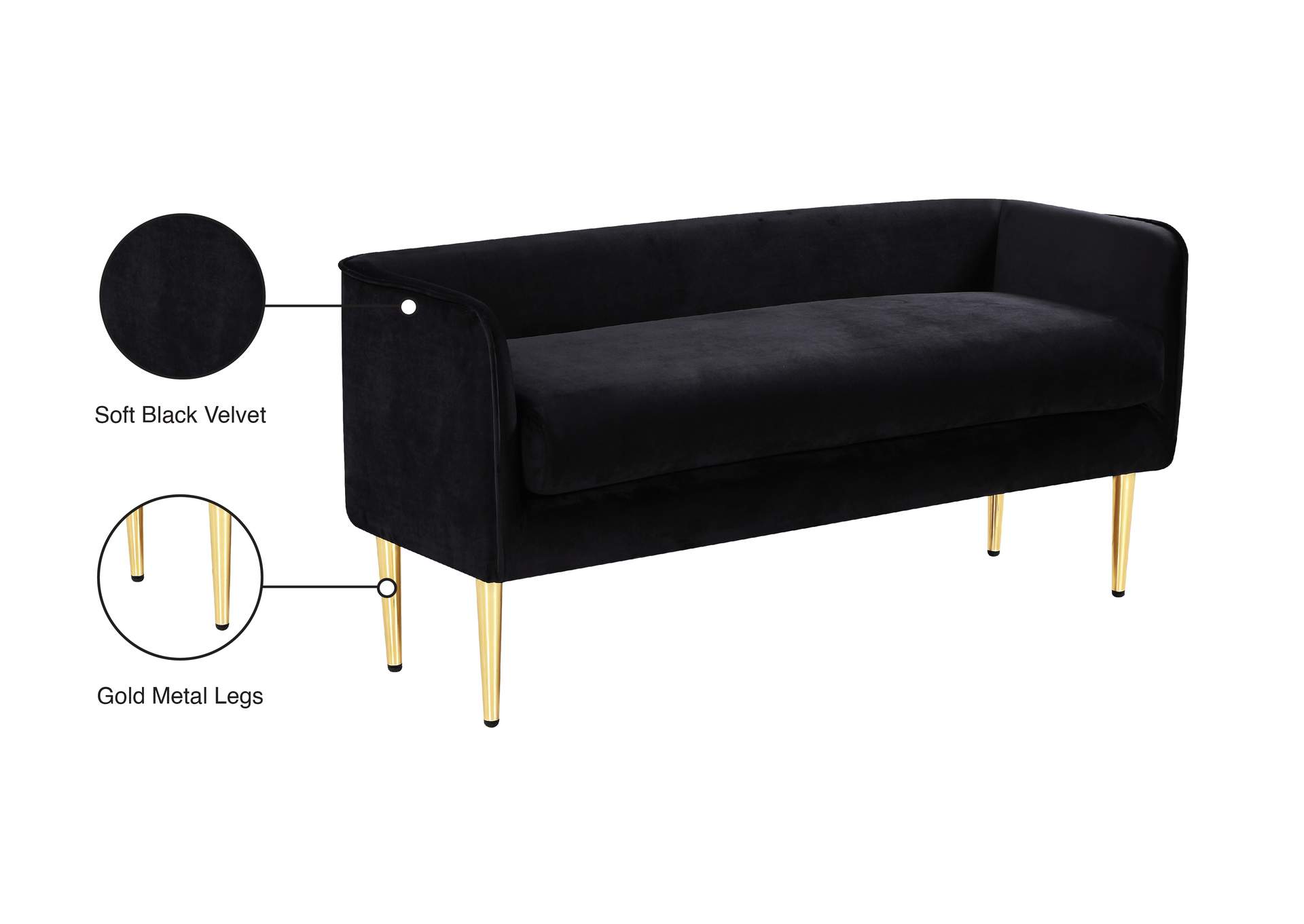 Audrey Black Velvet Bench,Meridian Furniture