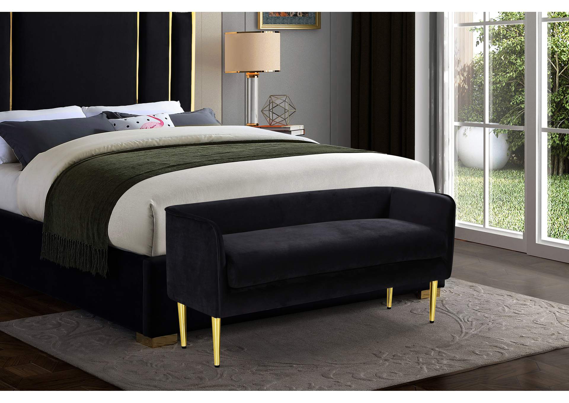 Audrey Black Velvet Bench,Meridian Furniture