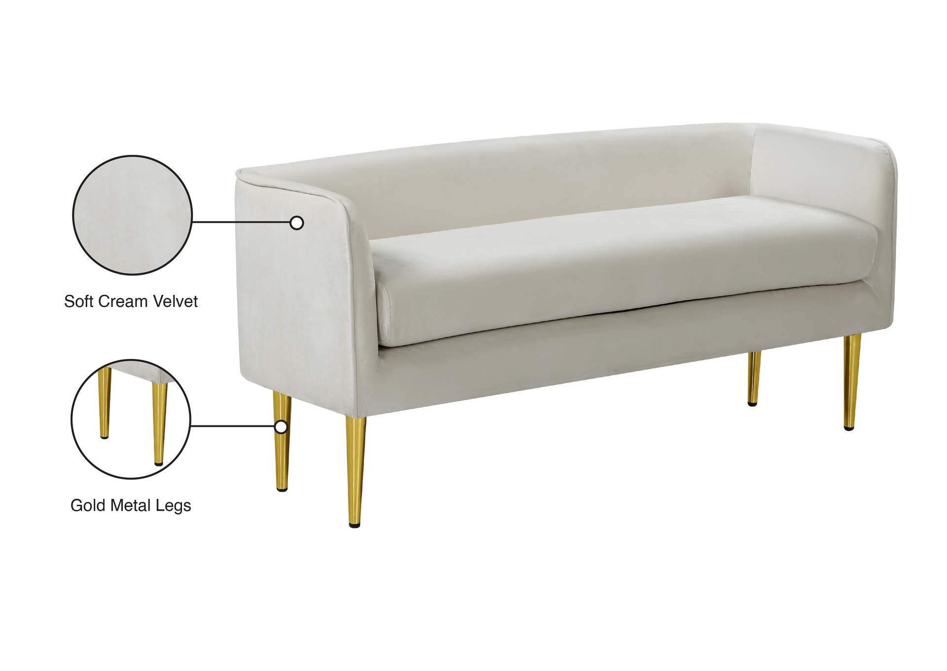 Audrey Cream Velvet Bench,Meridian Furniture