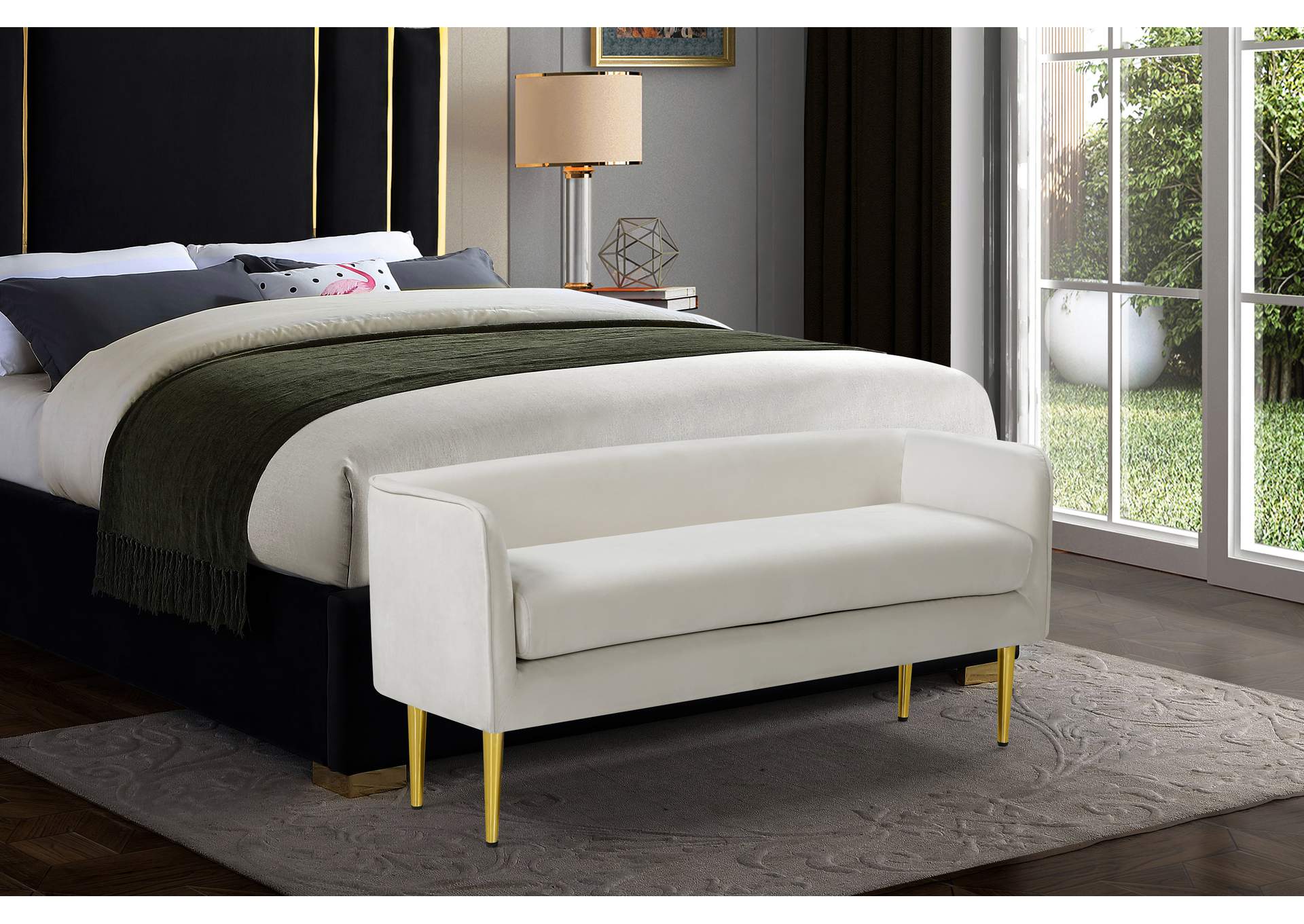 Audrey Cream Velvet Bench,Meridian Furniture