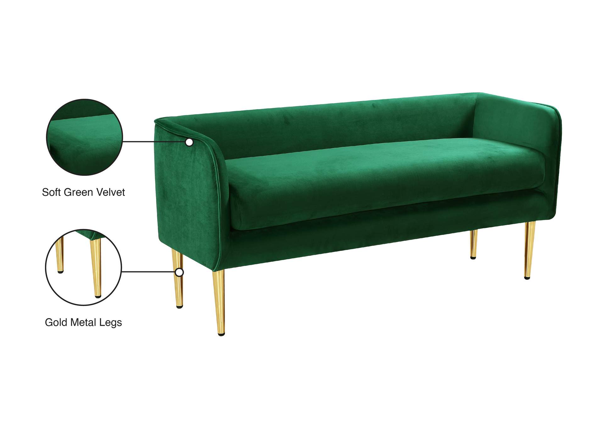 Audrey Green Velvet Bench,Meridian Furniture