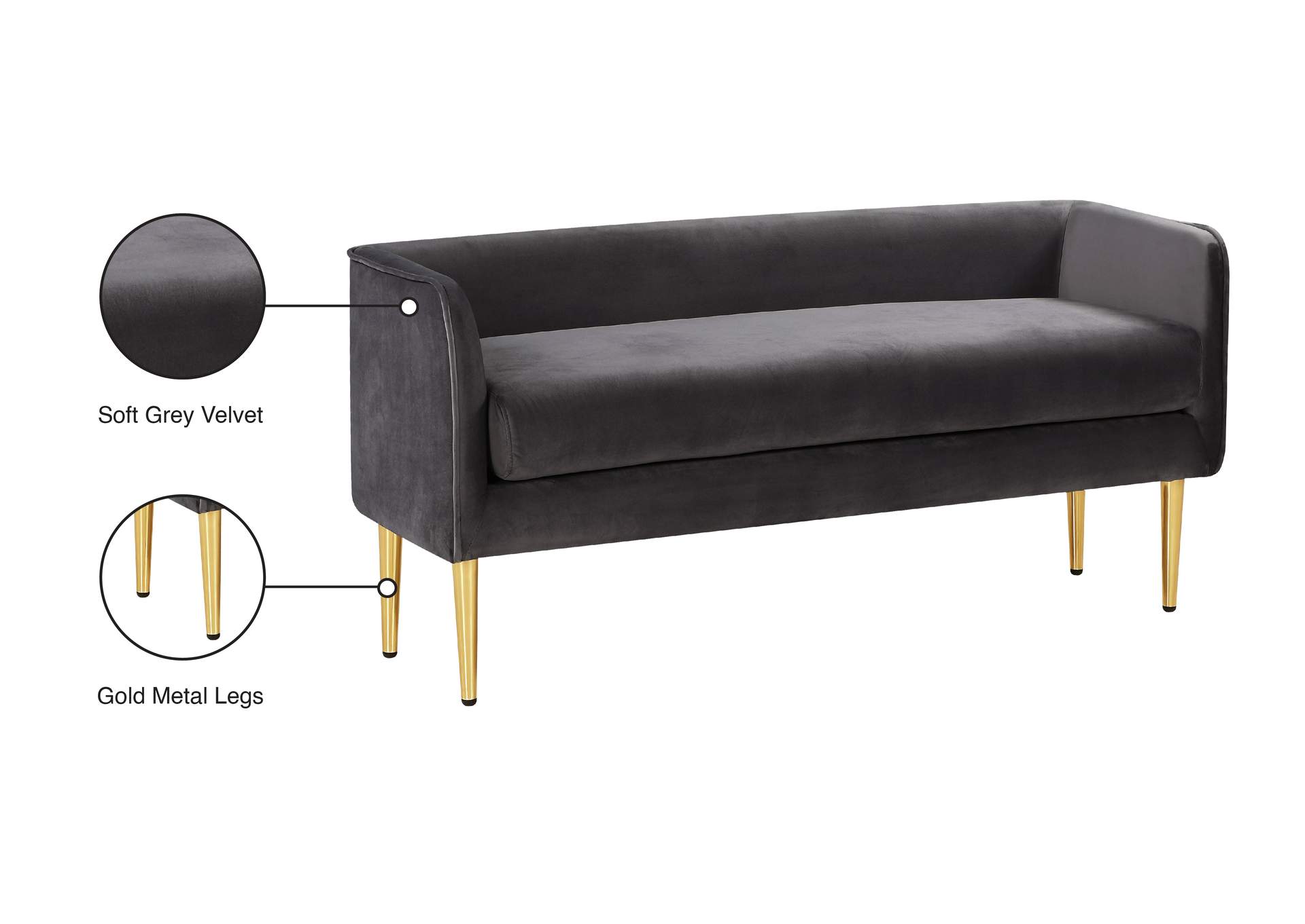 Audrey Grey Velvet Bench,Meridian Furniture