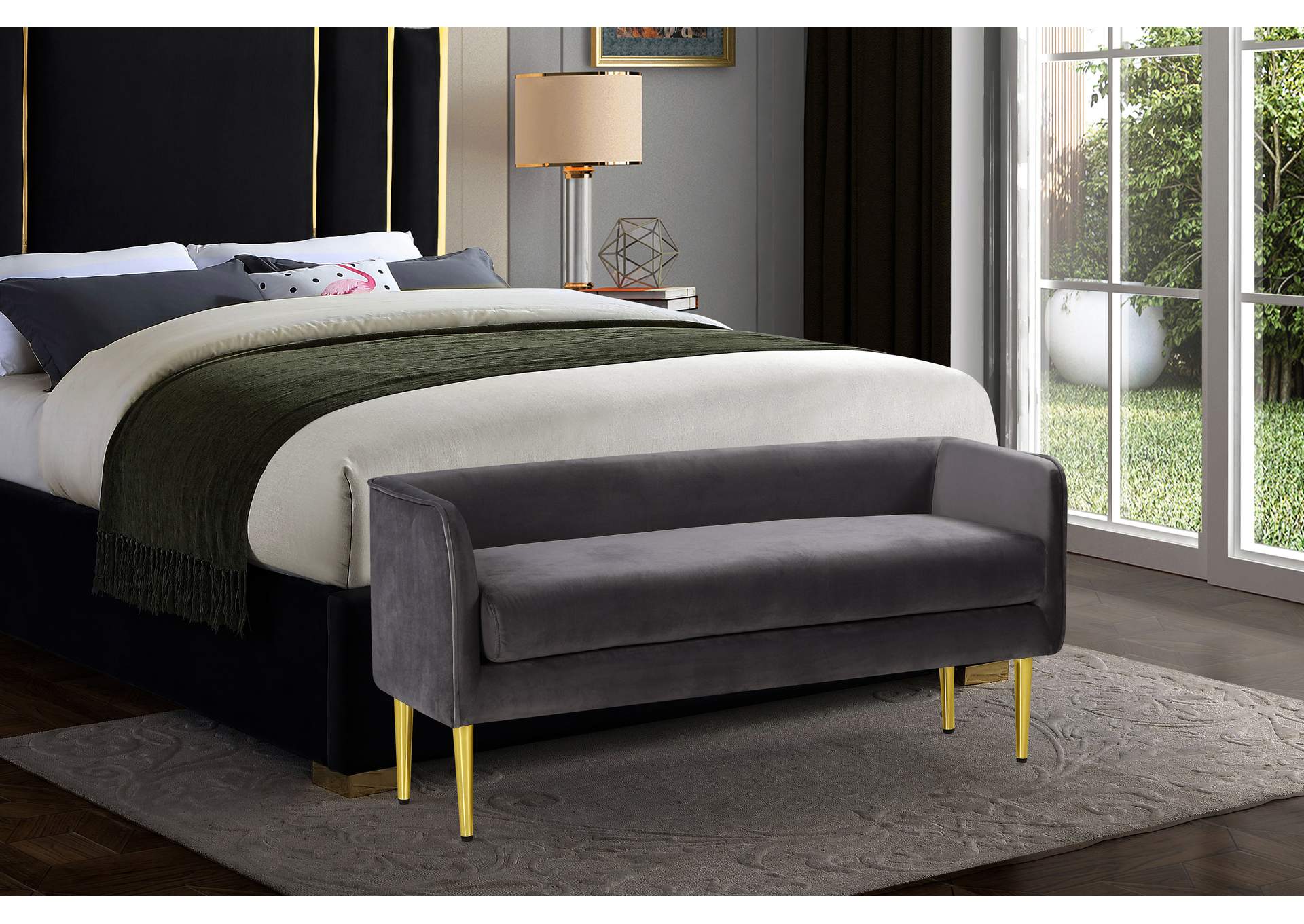 Audrey Grey Velvet Bench,Meridian Furniture