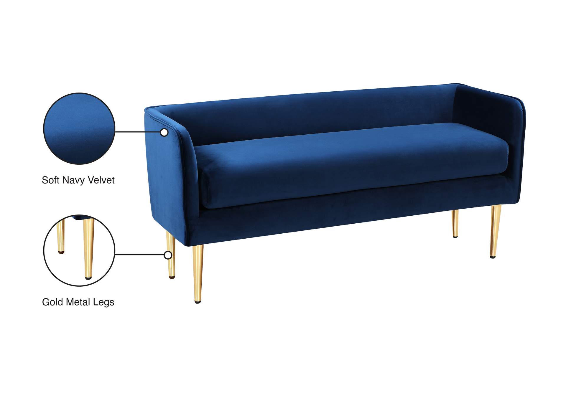 Audrey Navy Velvet Bench,Meridian Furniture