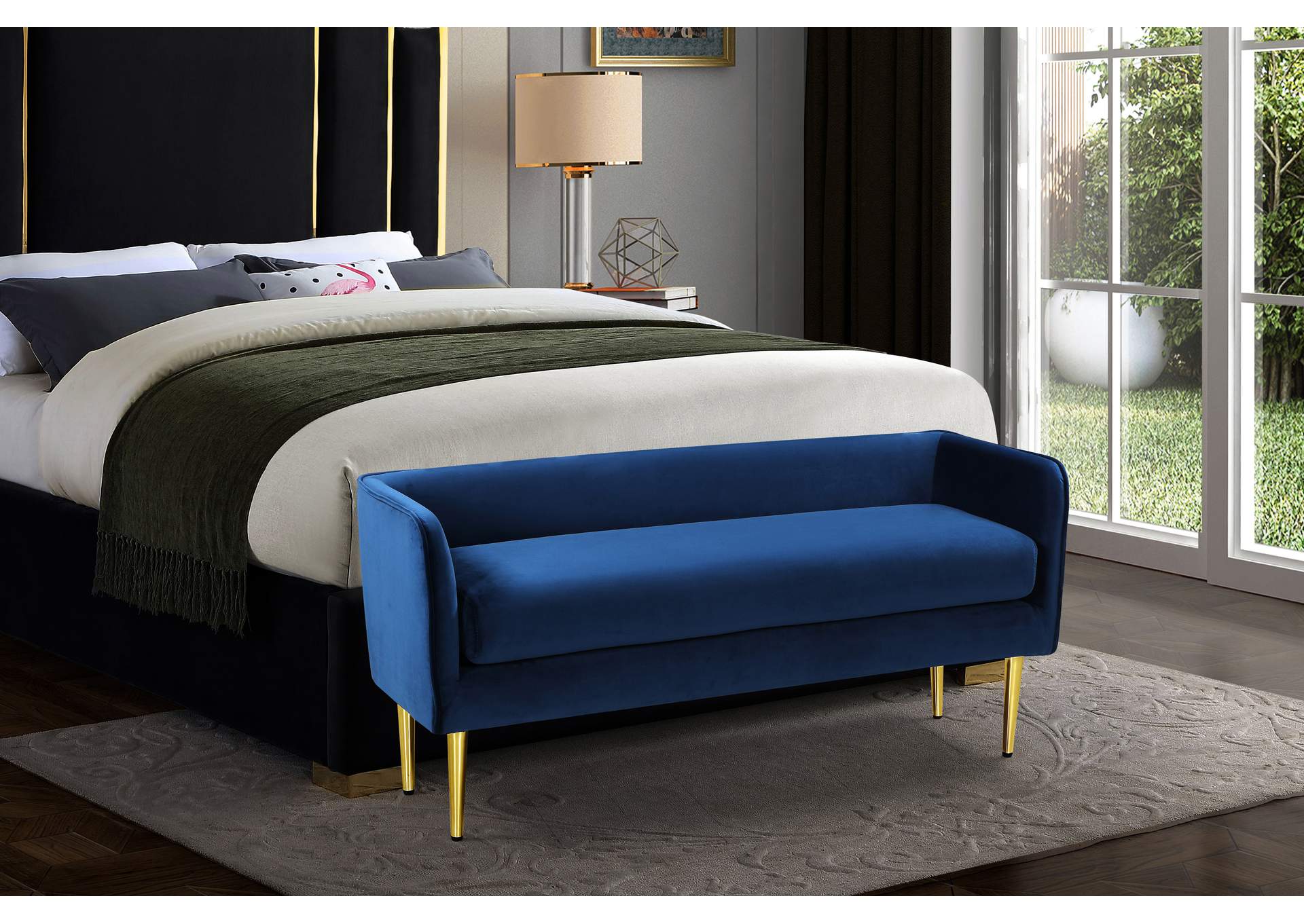 Audrey Navy Velvet Bench,Meridian Furniture