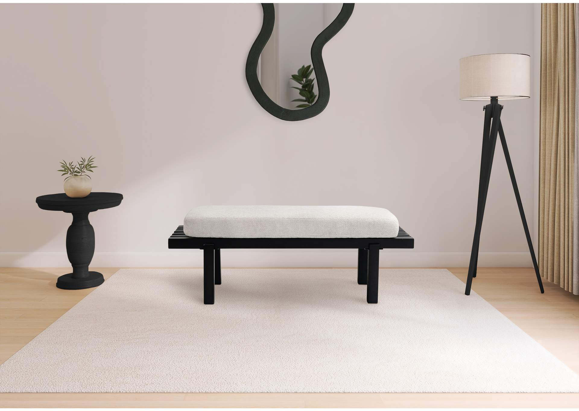 Naya Cream Chennile Fabric Bench,Meridian Furniture