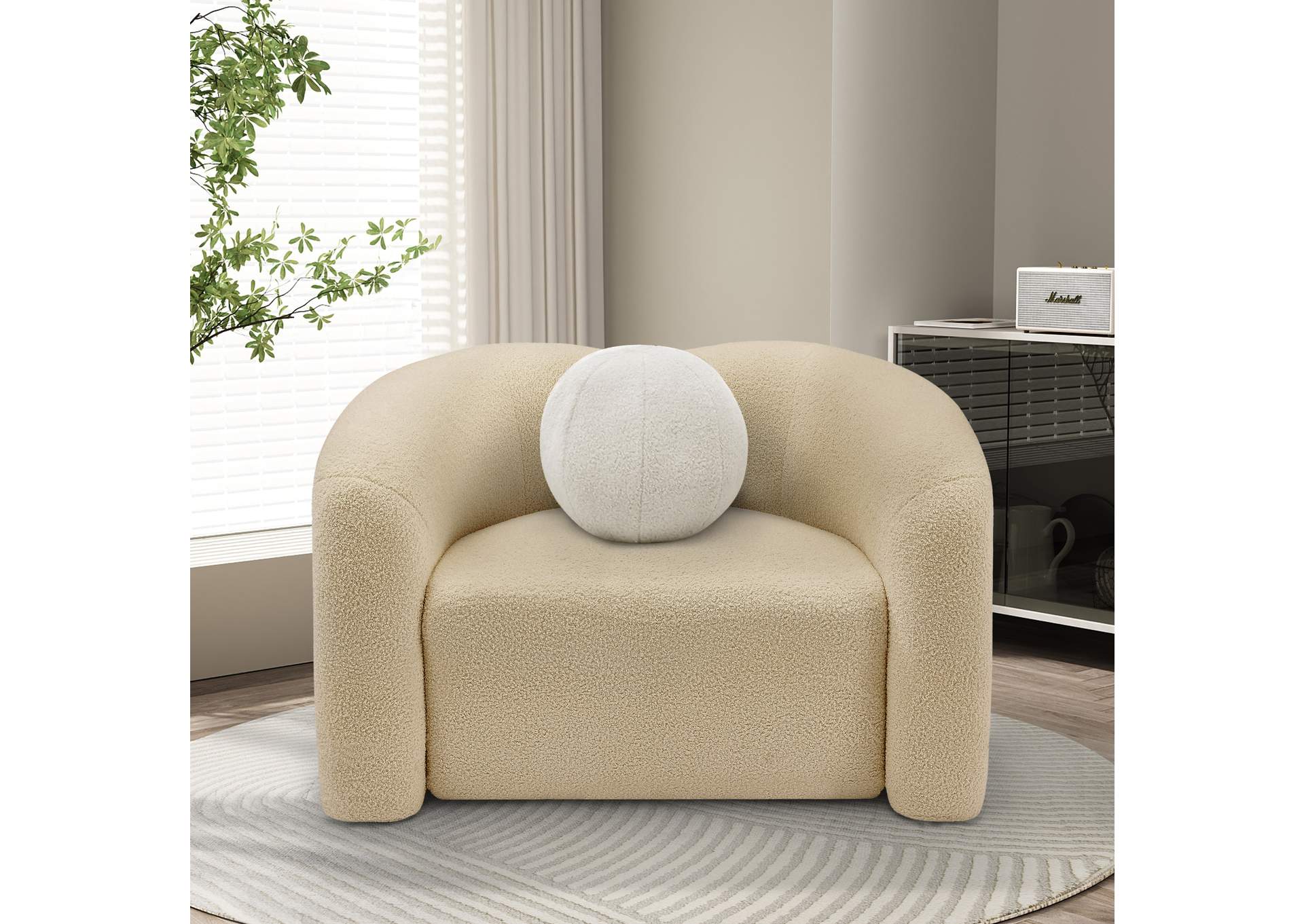 Kali Beige Faux Shearling Teddy Fabric Chair,Meridian Furniture