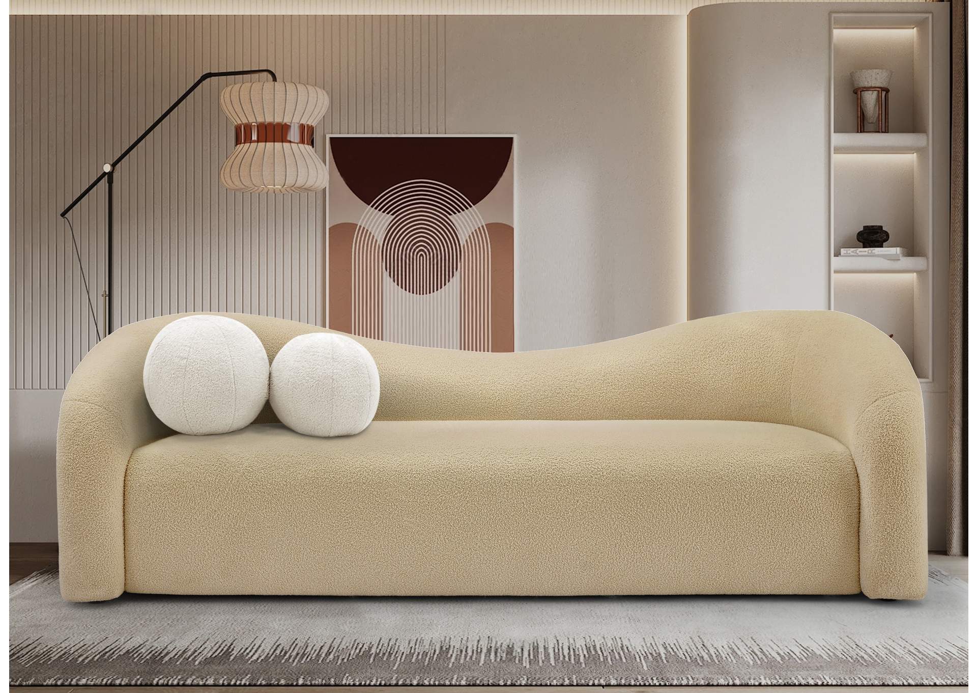 Kali Beige Faux Shearling Teddy Fabric Sofa,Meridian Furniture