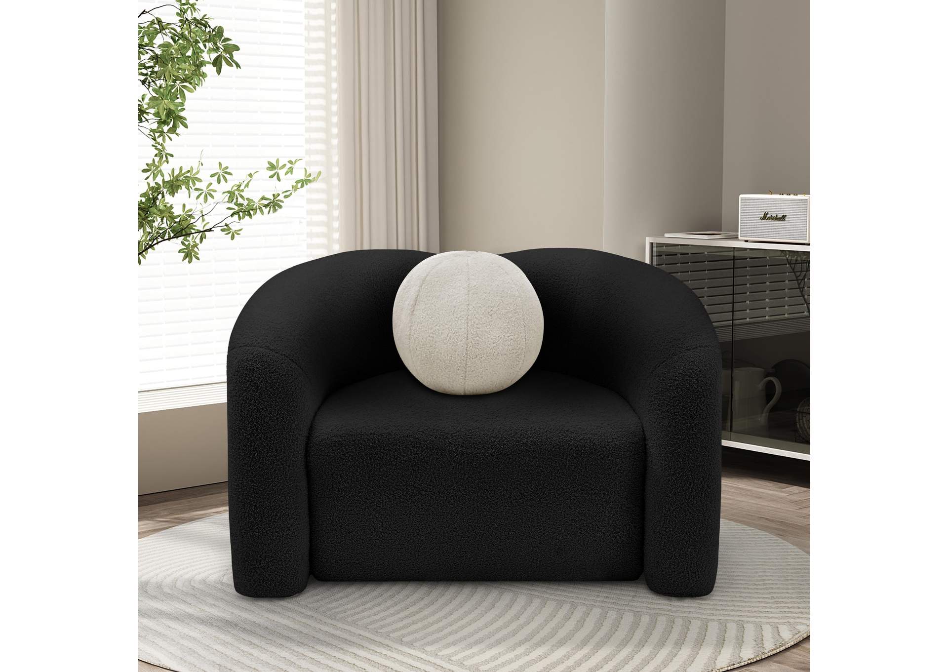 Kali Black Faux Shearling Teddy Fabric Chair,Meridian Furniture