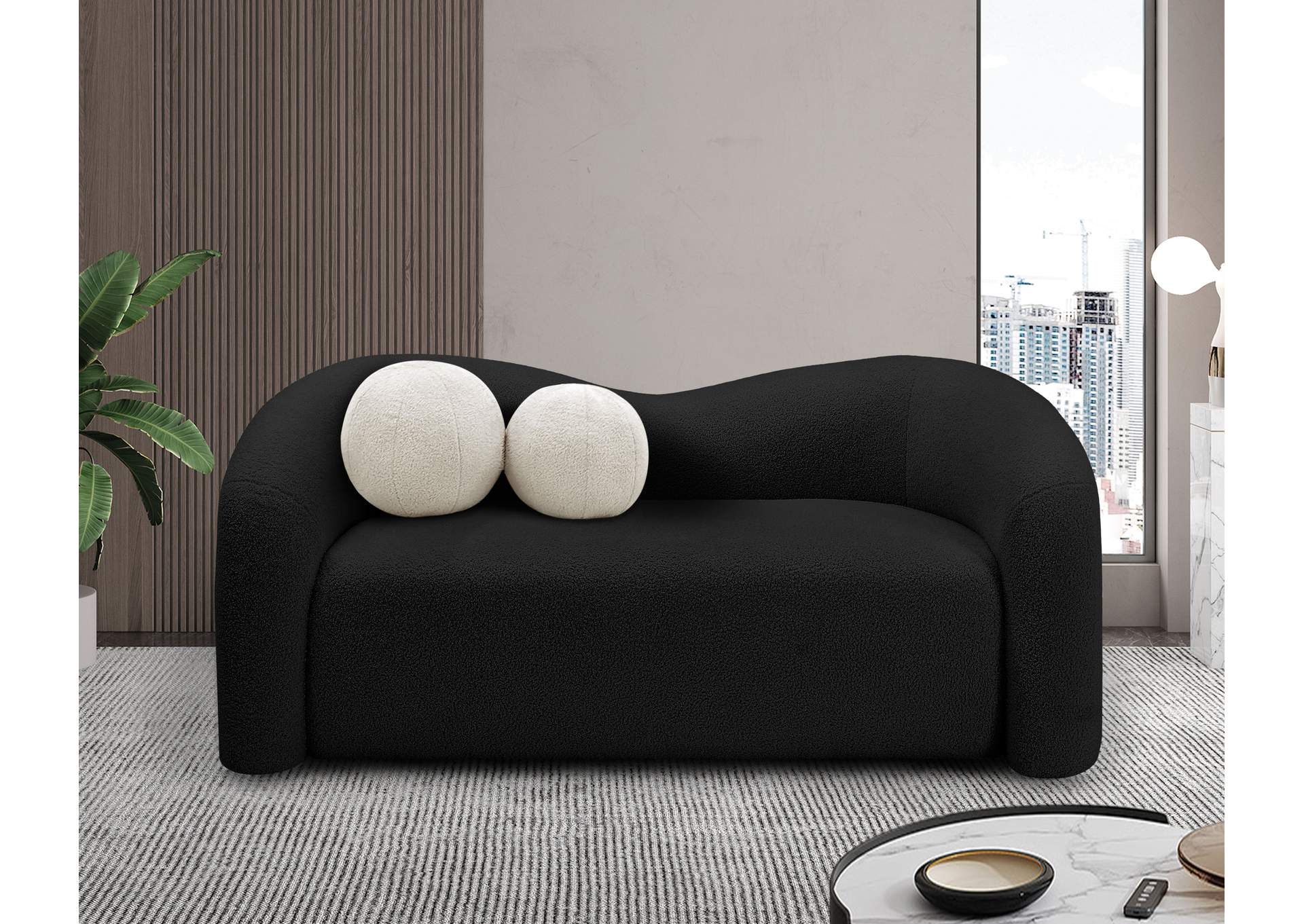 Kali Black Faux Shearling Teddy Fabric Loveseat,Meridian Furniture