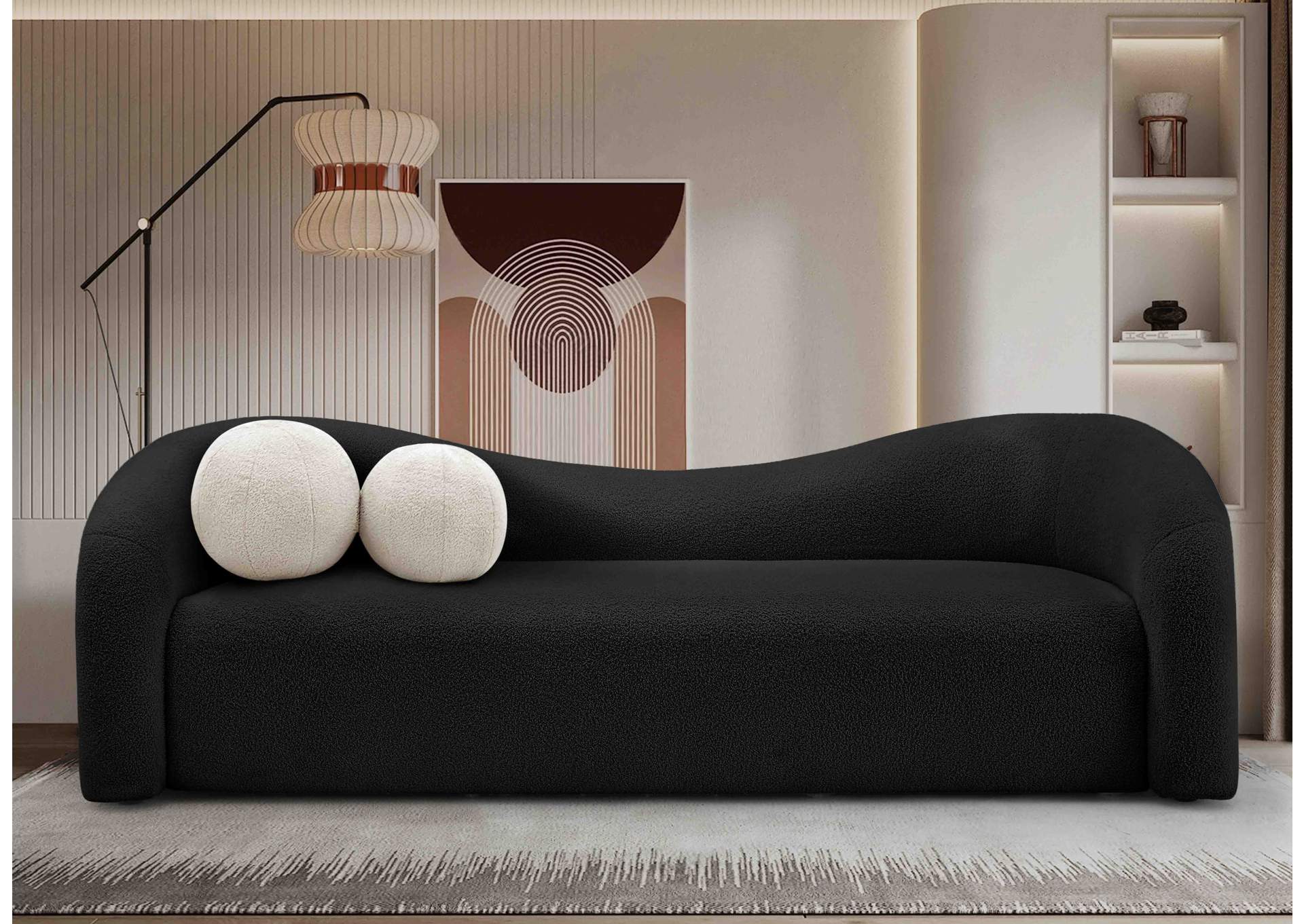 Kali Black Faux Shearling Teddy Fabric Sofa,Meridian Furniture