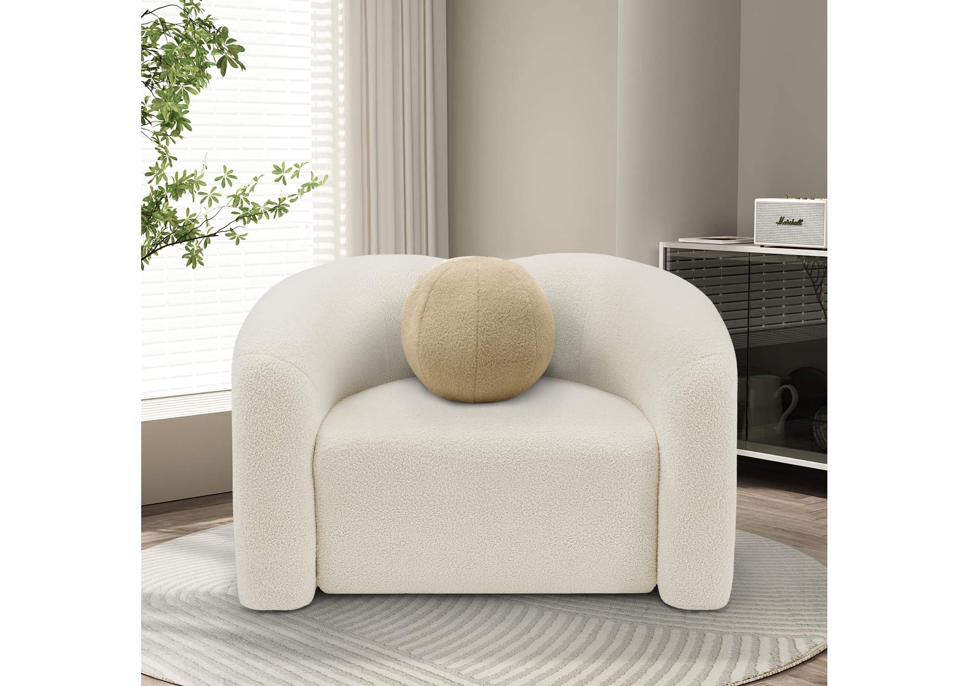 Kali Cream Faux Shearling Teddy Fabric Chair,Meridian Furniture