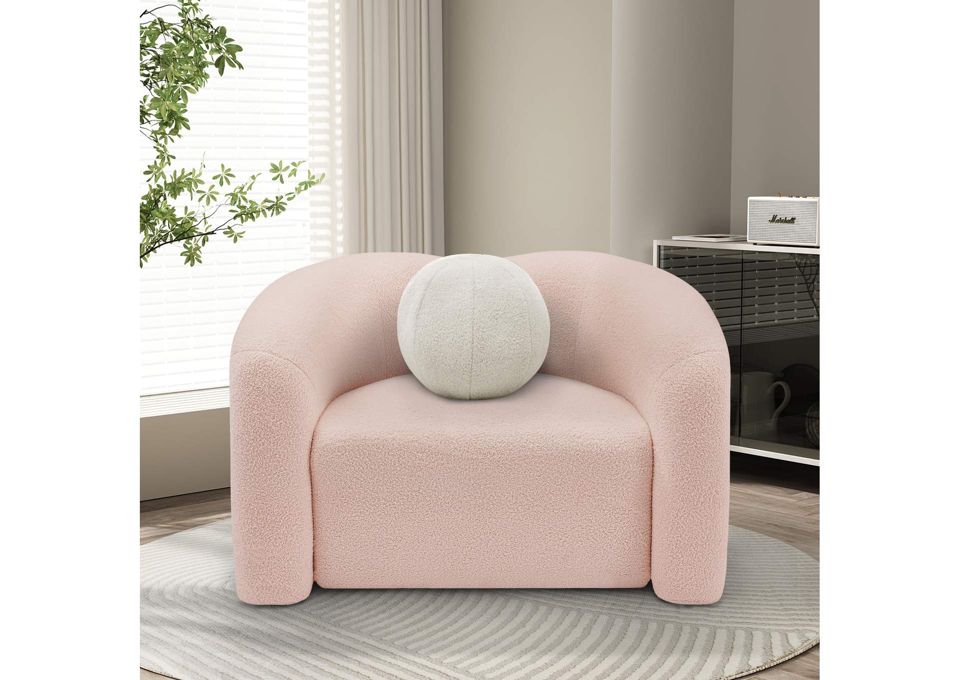 Kali Pink Faux Shearling Teddy Fabric Chair,Meridian Furniture