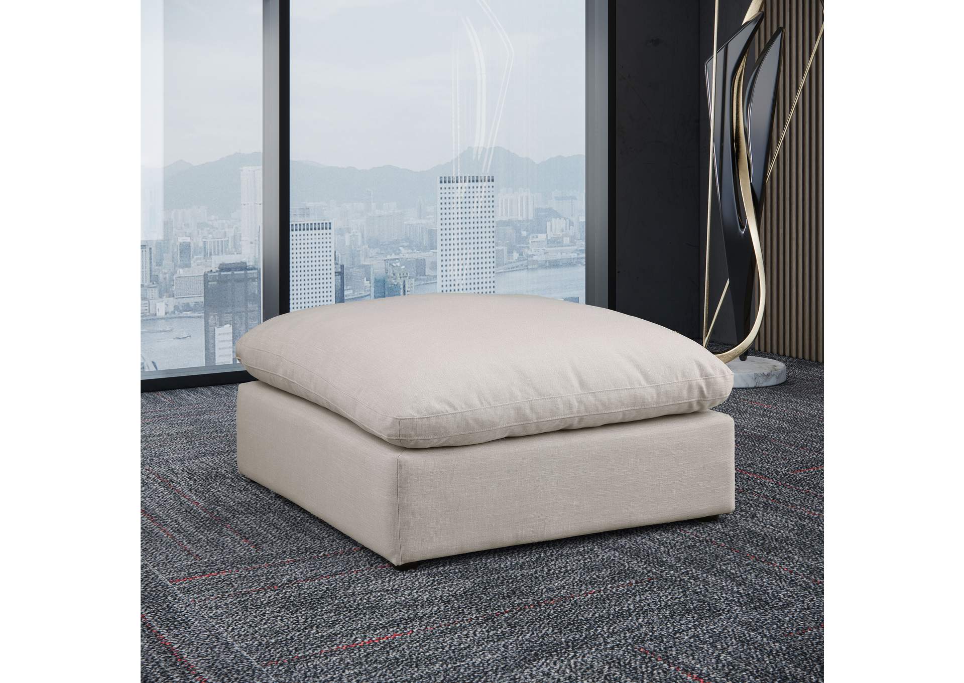 Comfy Beige Linen Textured Fabric Modular Ottoman,Meridian Furniture