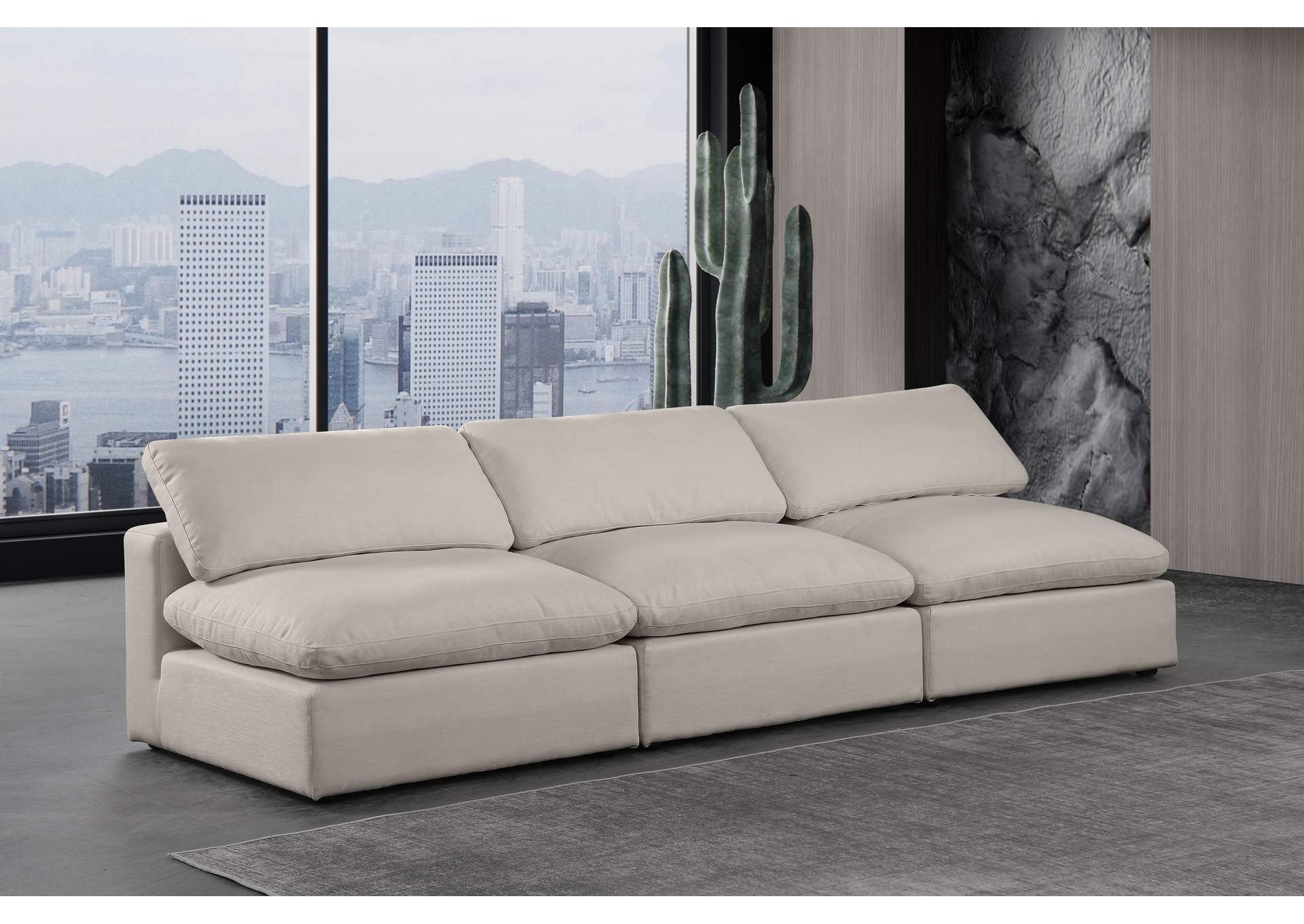 Comfy Beige Linen Textured Fabric Modular Sofa,Meridian Furniture