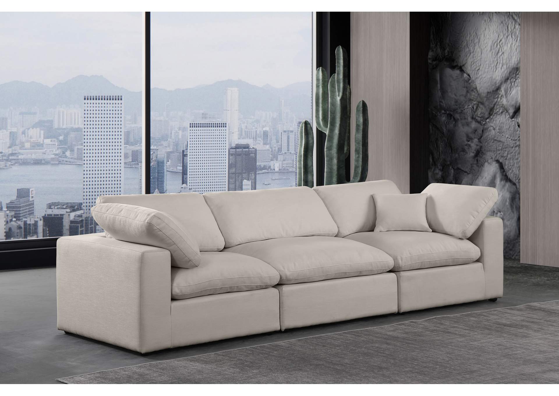 Comfy Beige Linen Textured Fabric Modular Sofa,Meridian Furniture