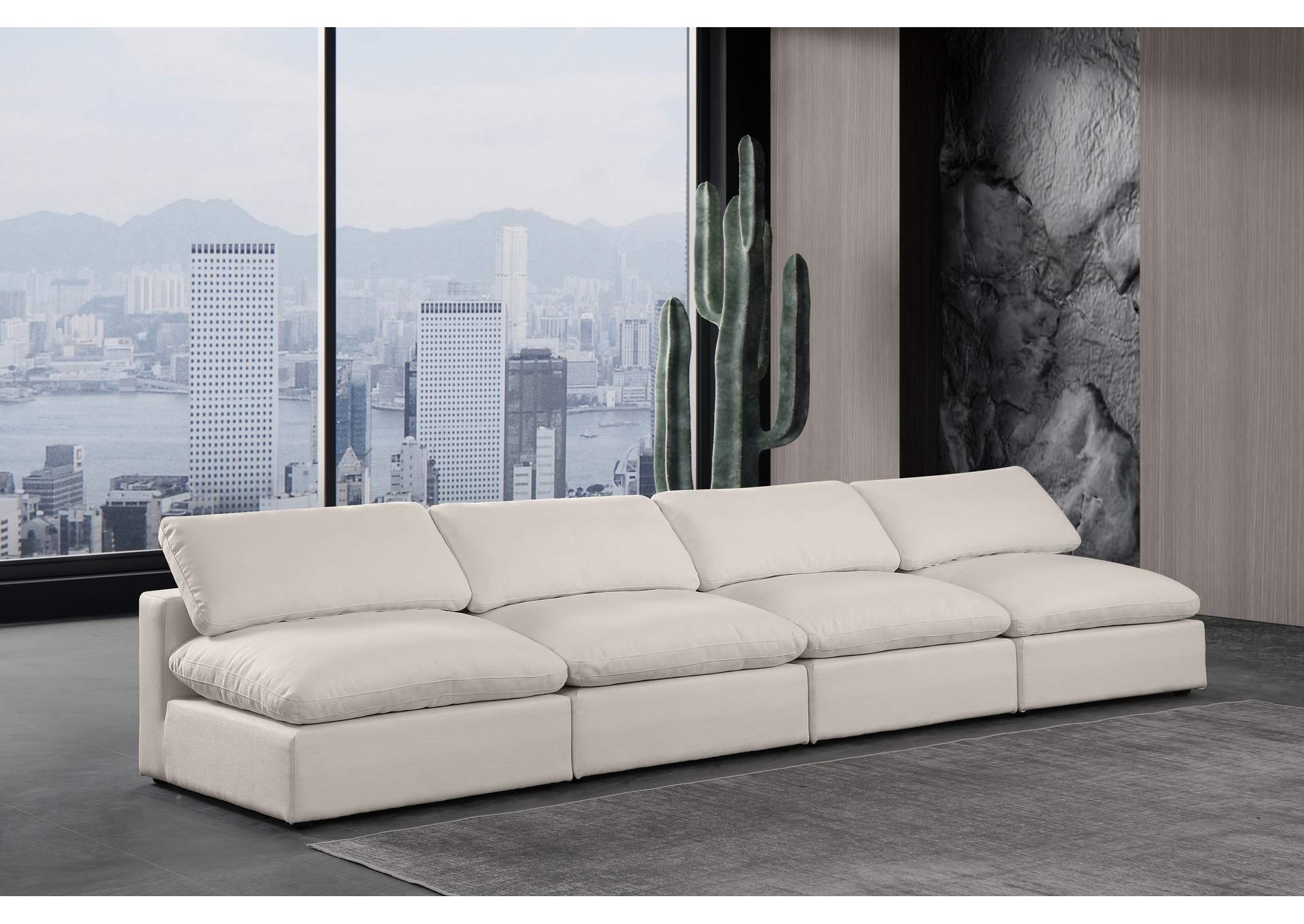 Comfy Beige Linen Textured Fabric Modular Sofa,Meridian Furniture