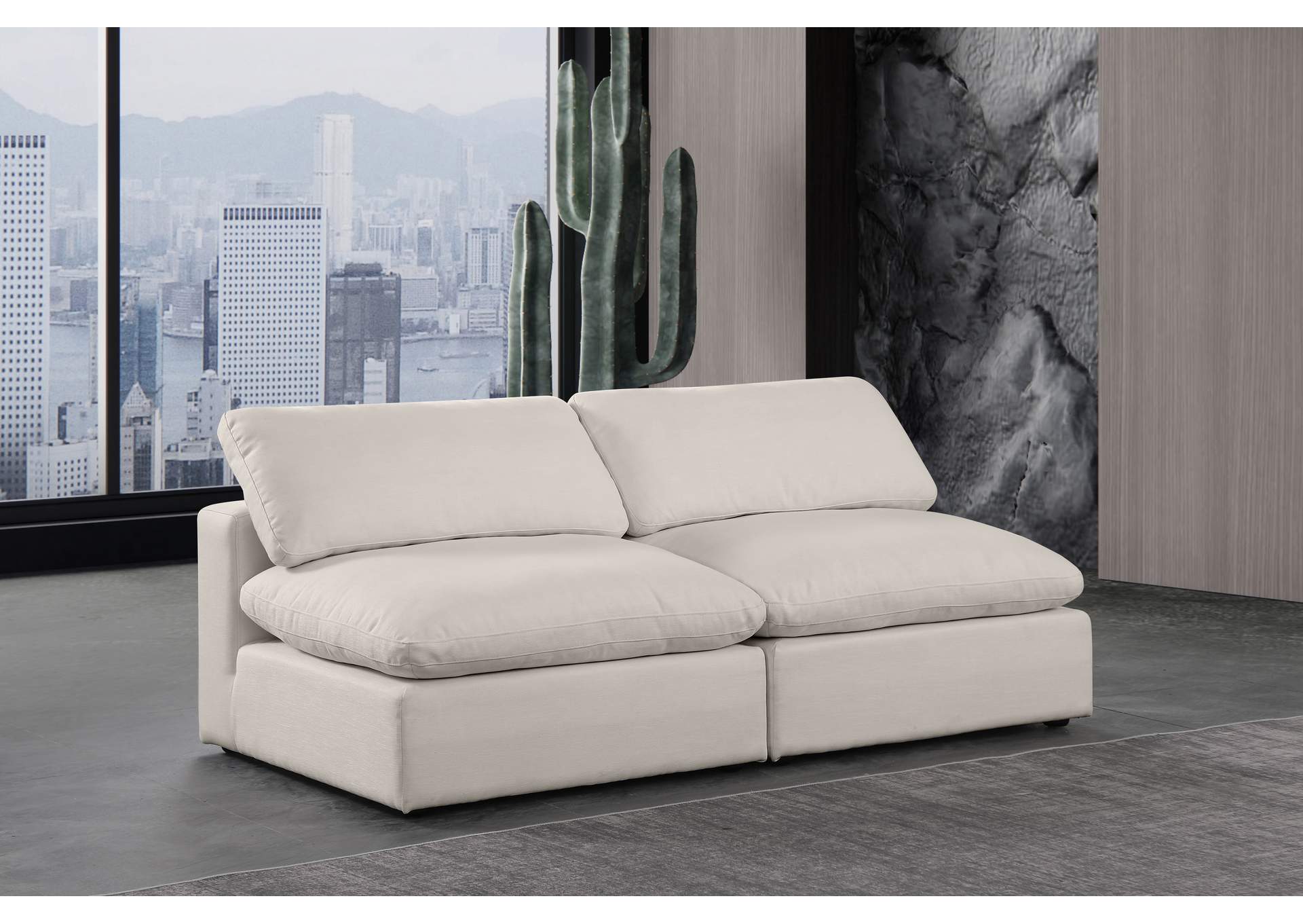 Comfy Beige Linen Textured Fabric Modular Sofa,Meridian Furniture