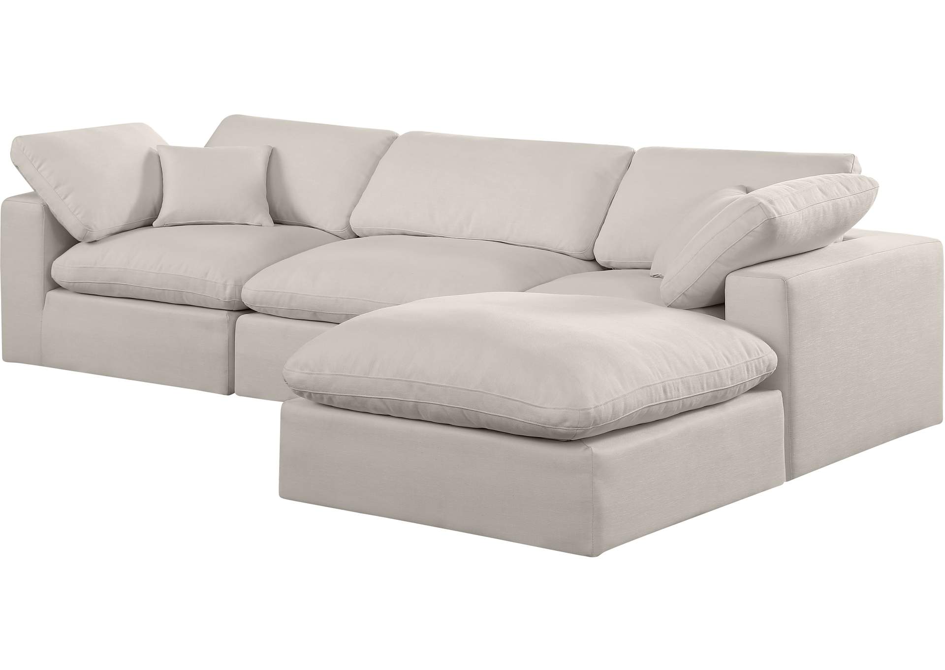 Comfy Beige Linen Textured Fabric Modular Sectional,Meridian Furniture