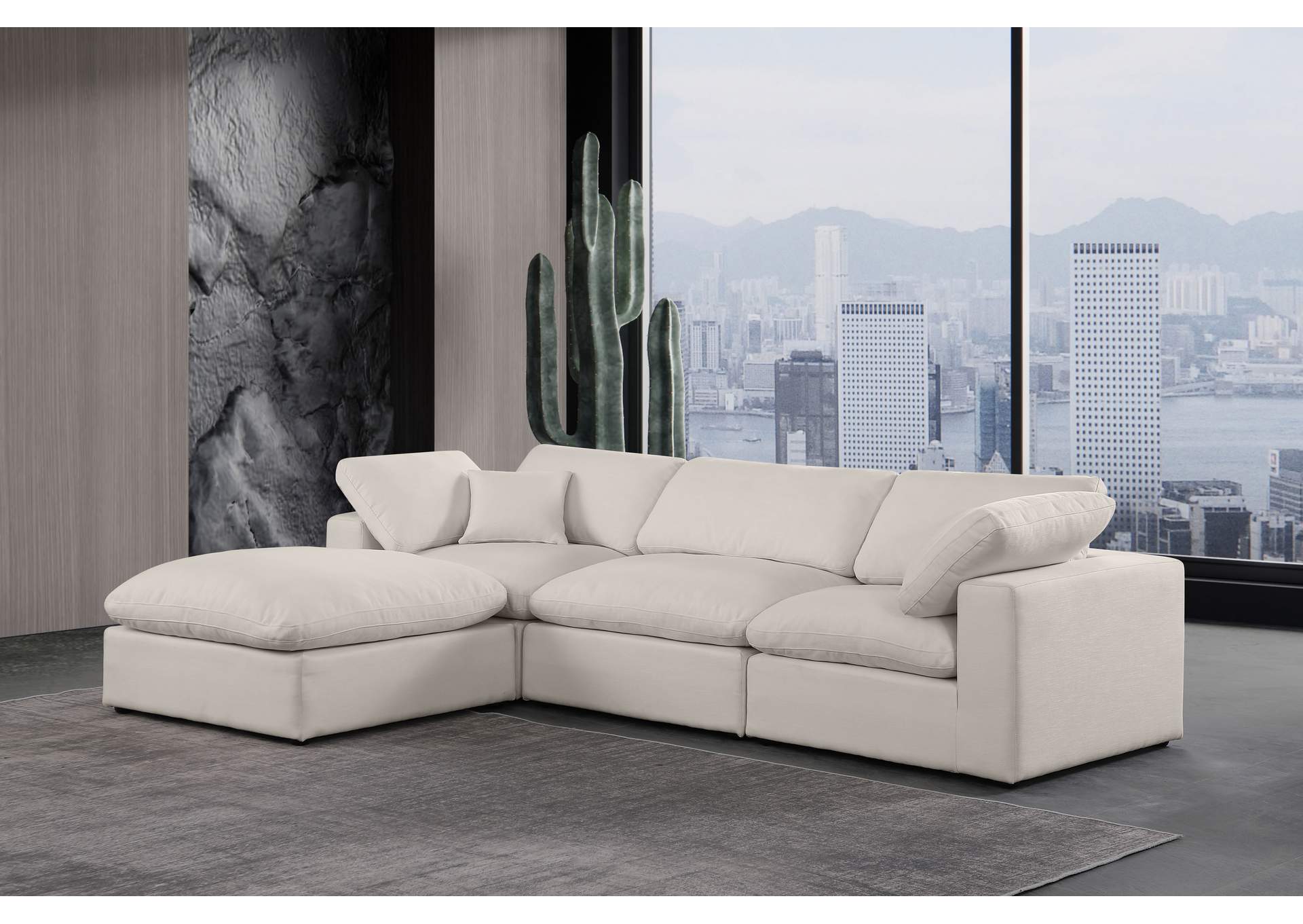 Comfy Beige Linen Textured Fabric Modular Sectional,Meridian Furniture
