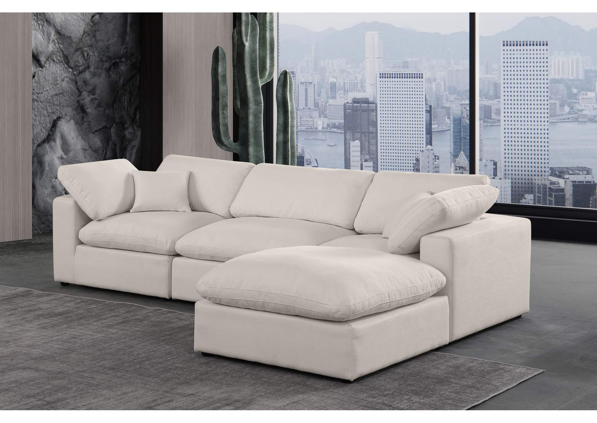 Comfy Beige Linen Textured Fabric Modular Sectional,Meridian Furniture