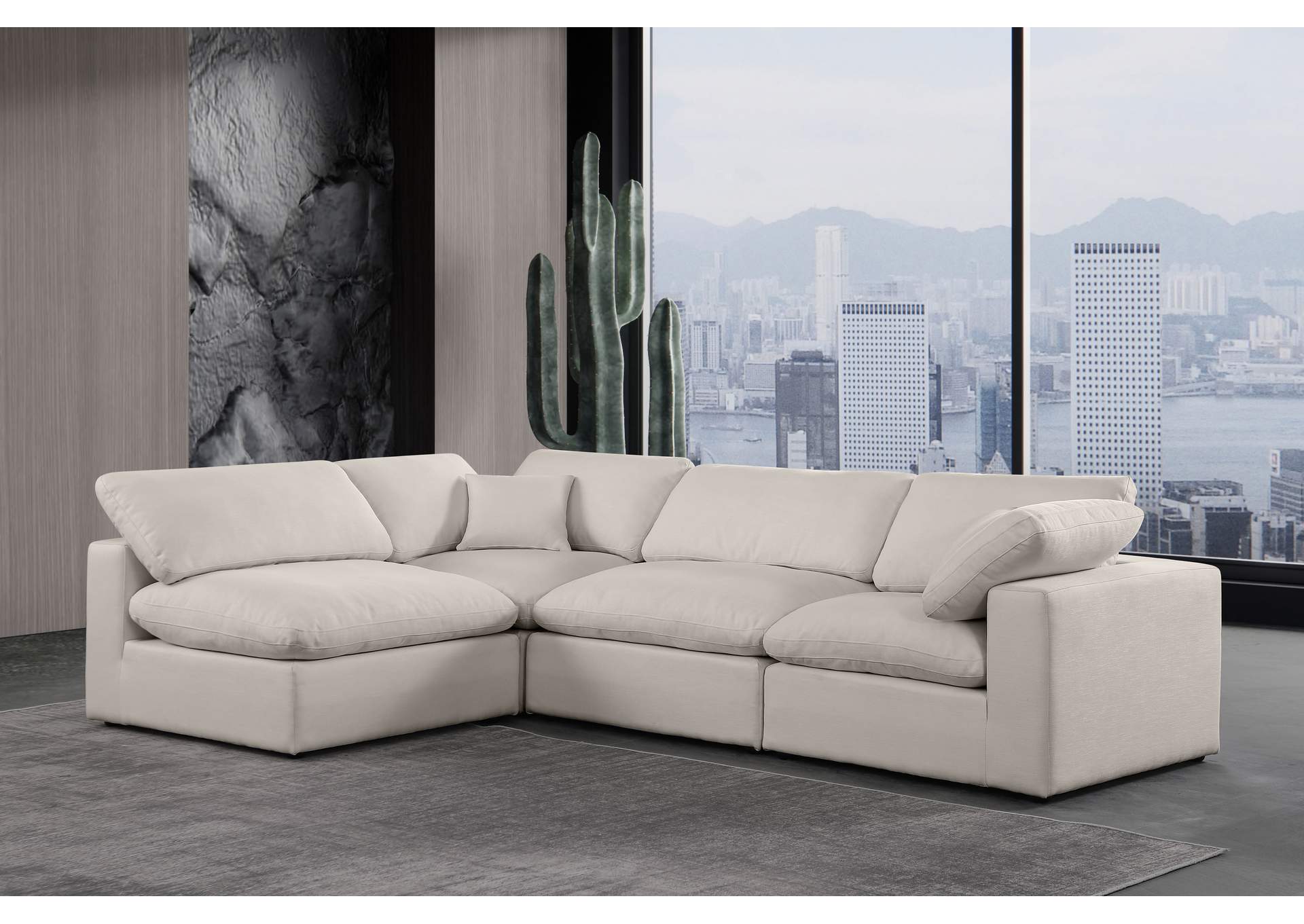 Comfy Beige Linen Textured Fabric Modular Sectional,Meridian Furniture