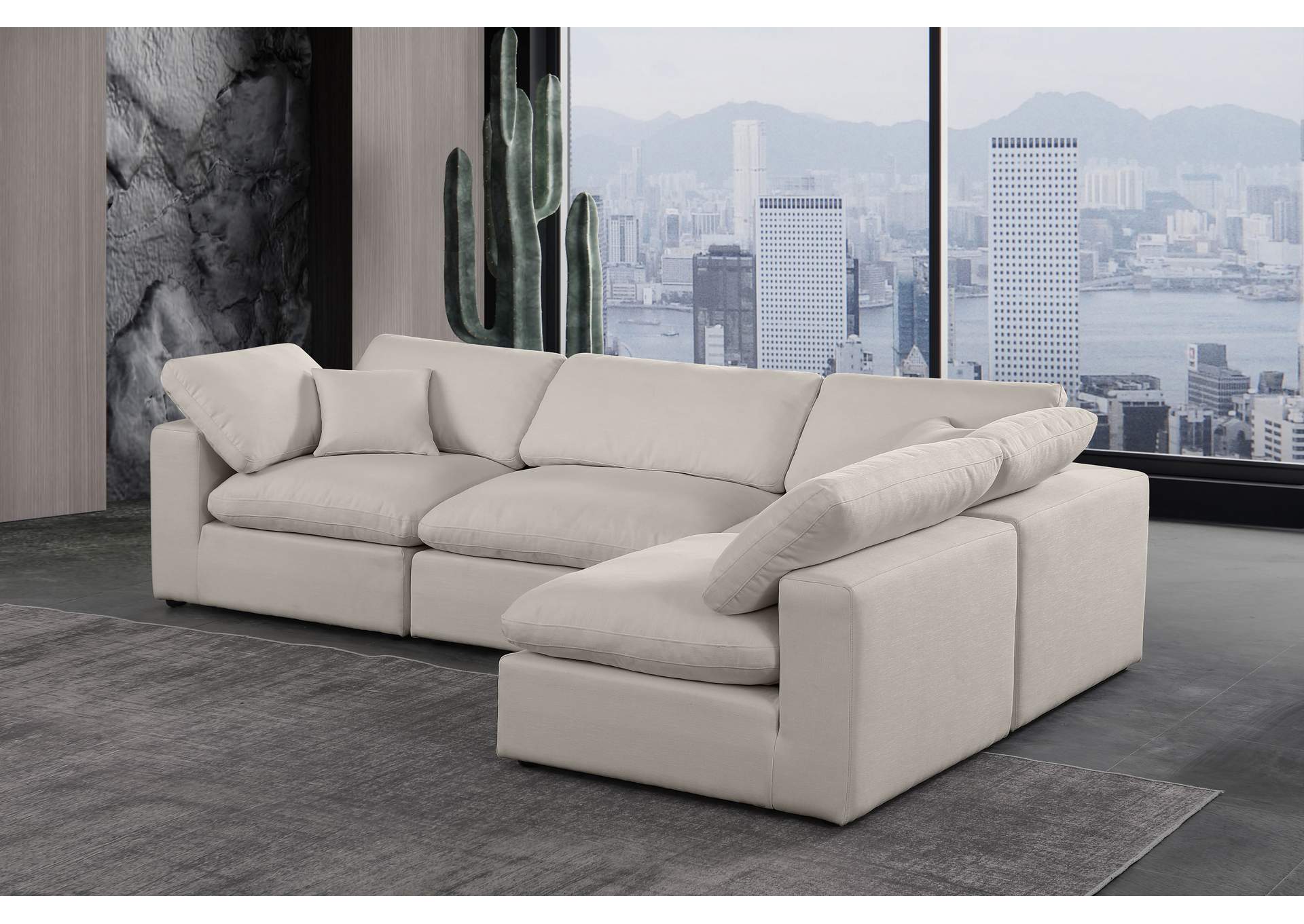 Comfy Beige Linen Textured Fabric Modular Sectional,Meridian Furniture