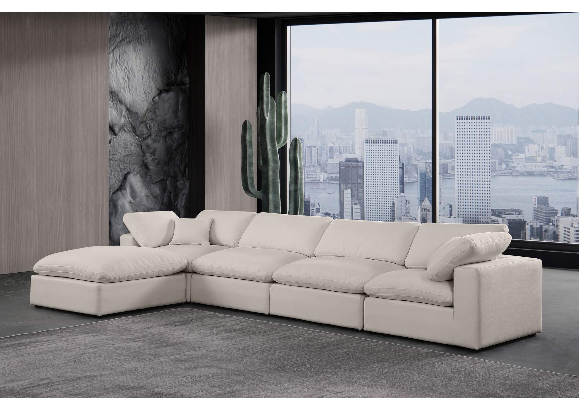 Comfy Beige Linen Textured Fabric Modular Sectional,Meridian Furniture